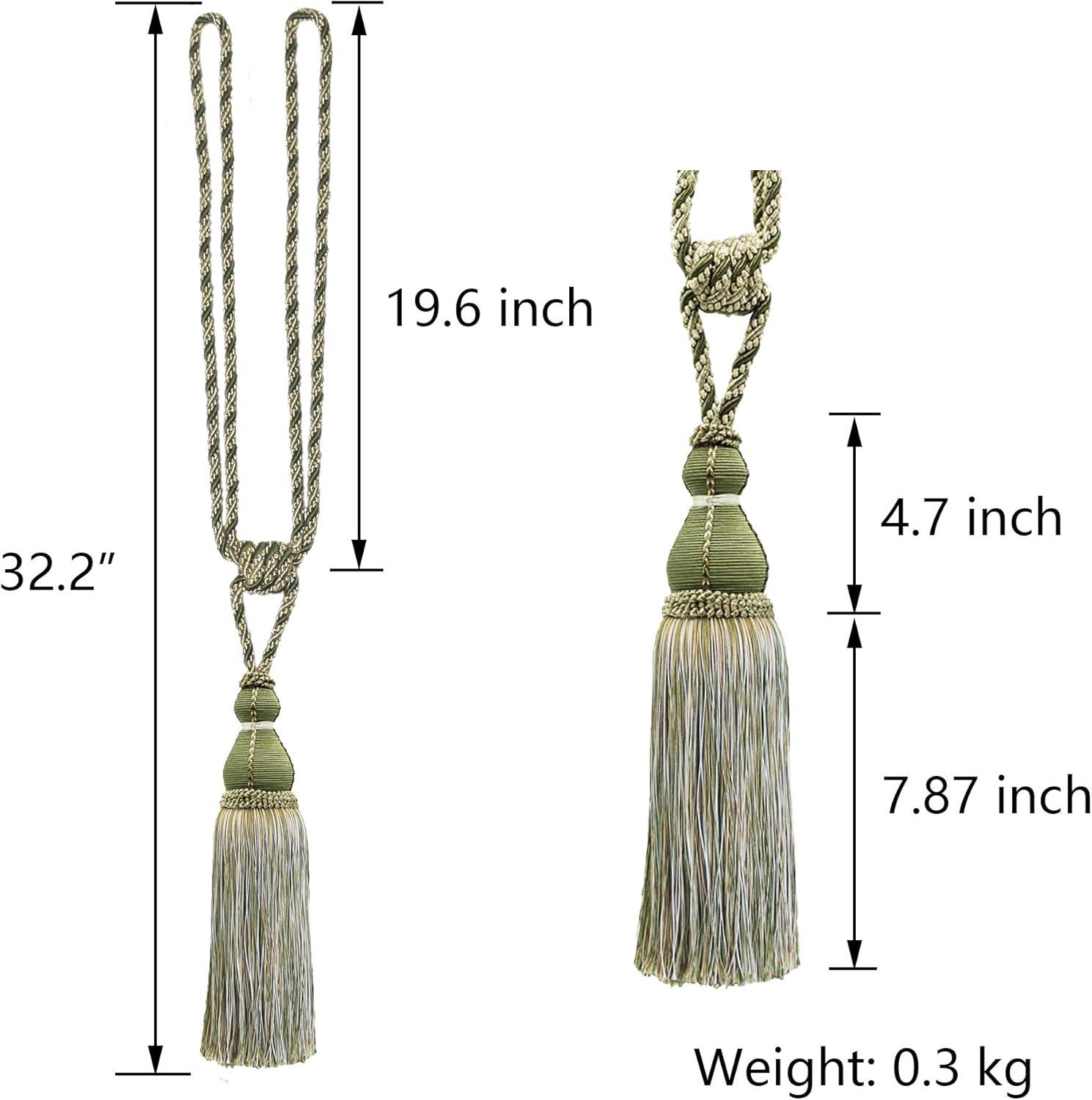 BEL AVENIR 2 Pack Green Tassel Curtain Holdbacks