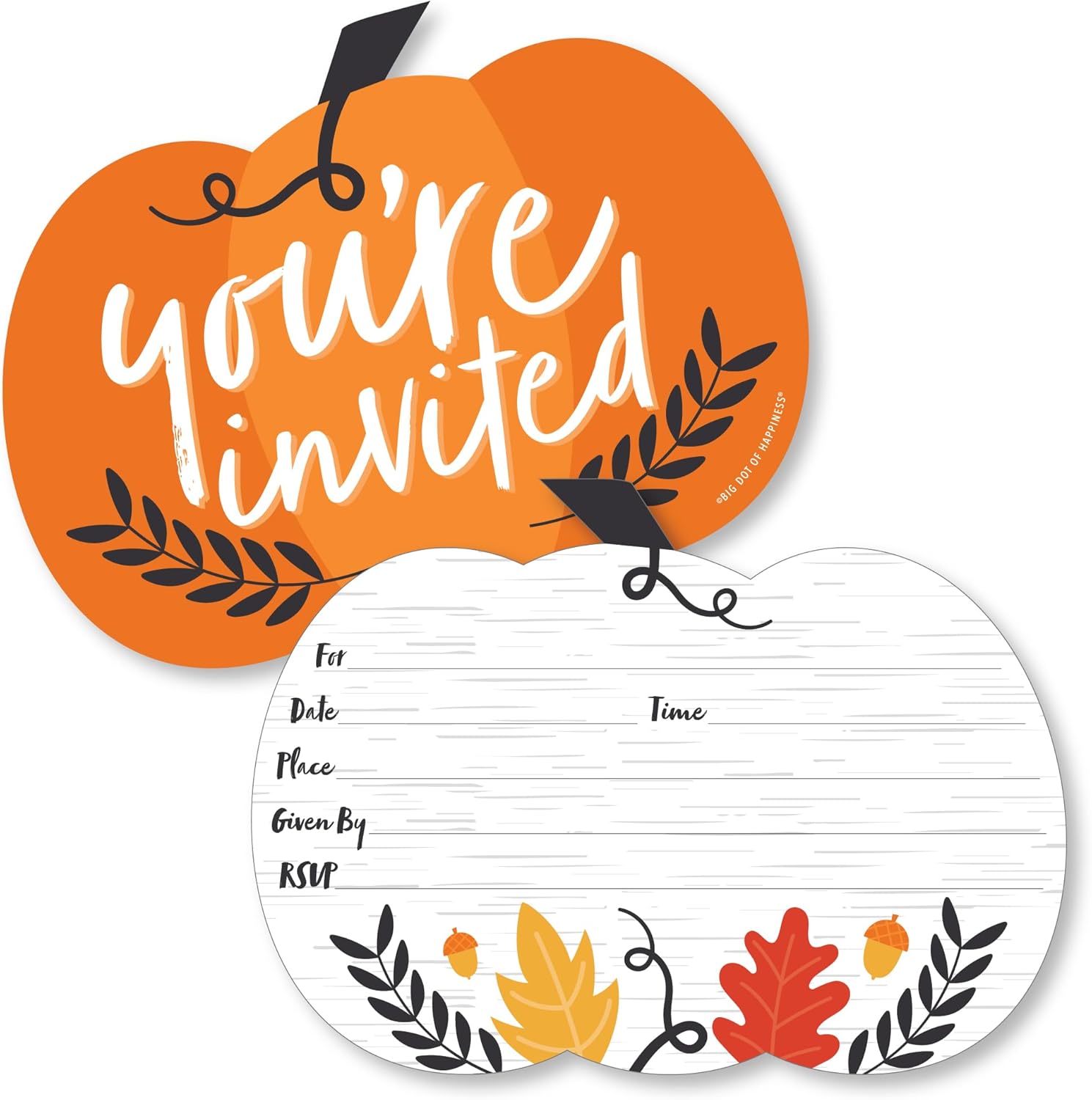 Big Dot of Happiness Fall Pumpkin Fill-In Invitations Set of 12