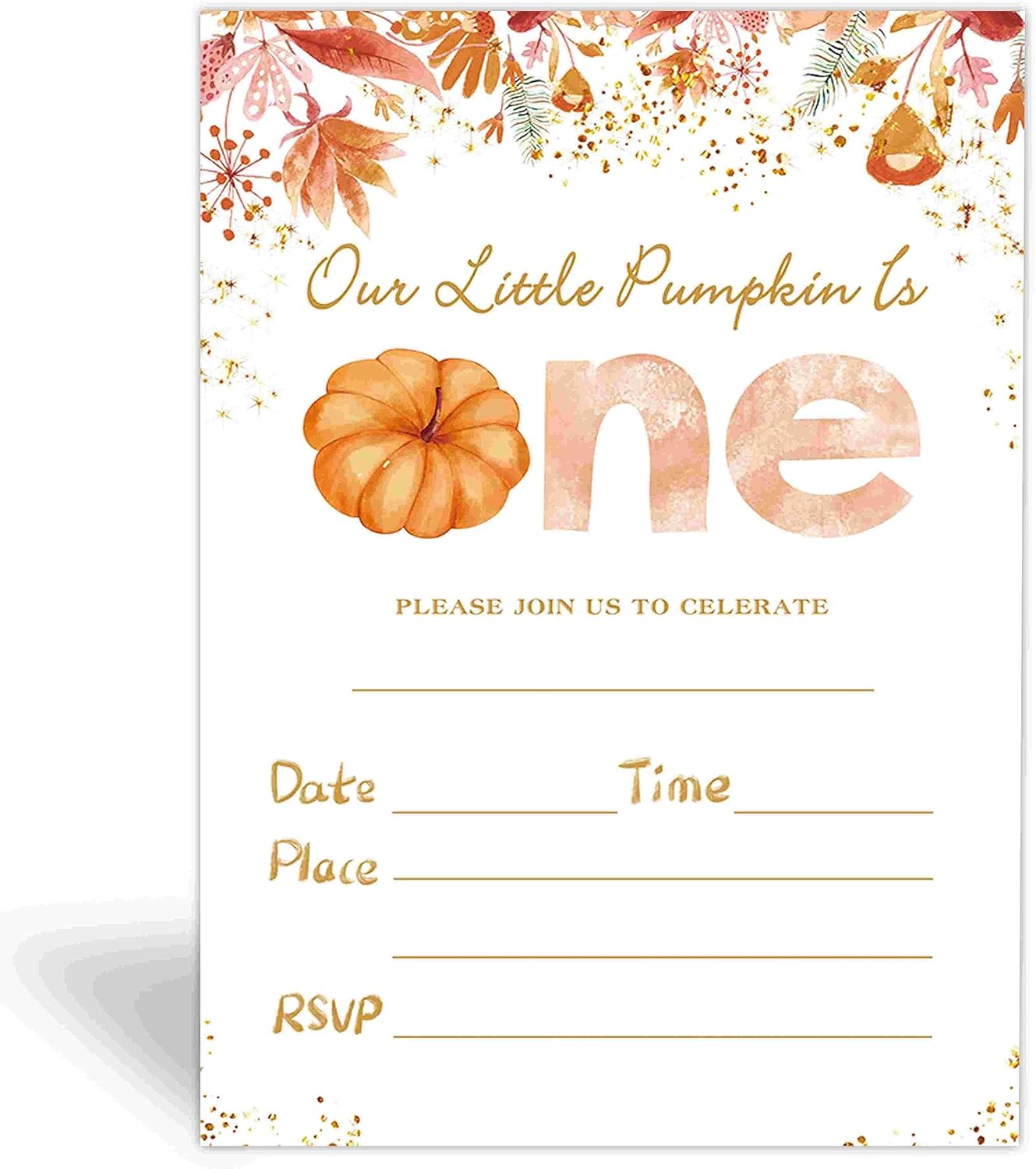Our Little Pumpkin 1st Birthday Invitations 20 Set with Envelopes