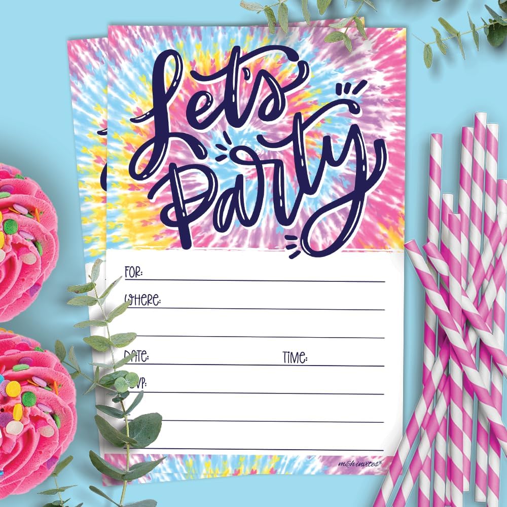 Tie Dye Birthday Invites With Envelopes 20 Count