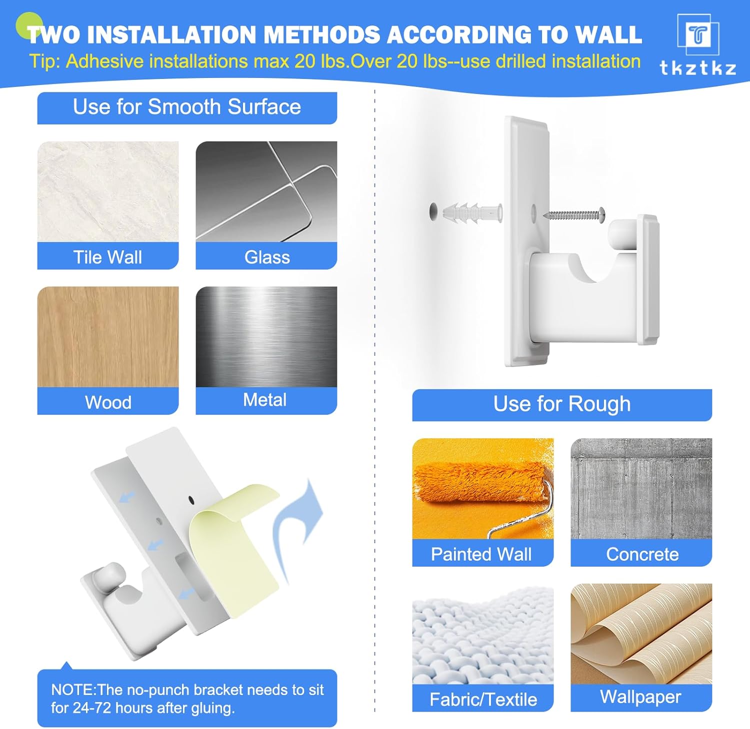 White No Drilling Curtain Rods Adjustable for Windows 32-45 Inches