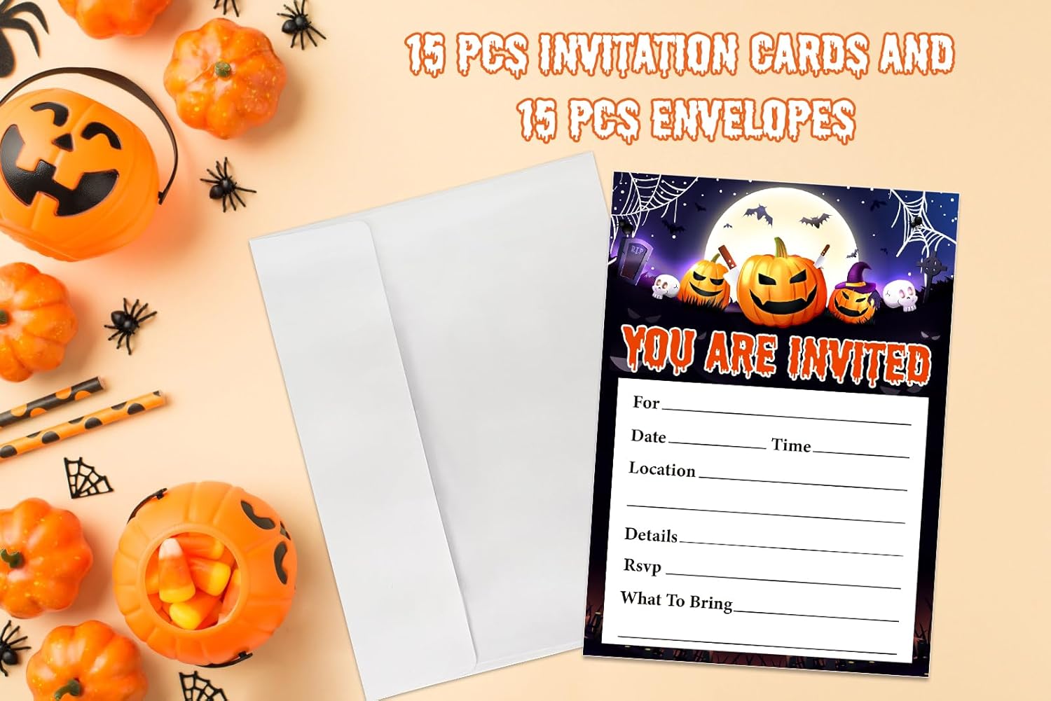 Spooky Halloween Party Invites 15 Set 5x7 Double Sided