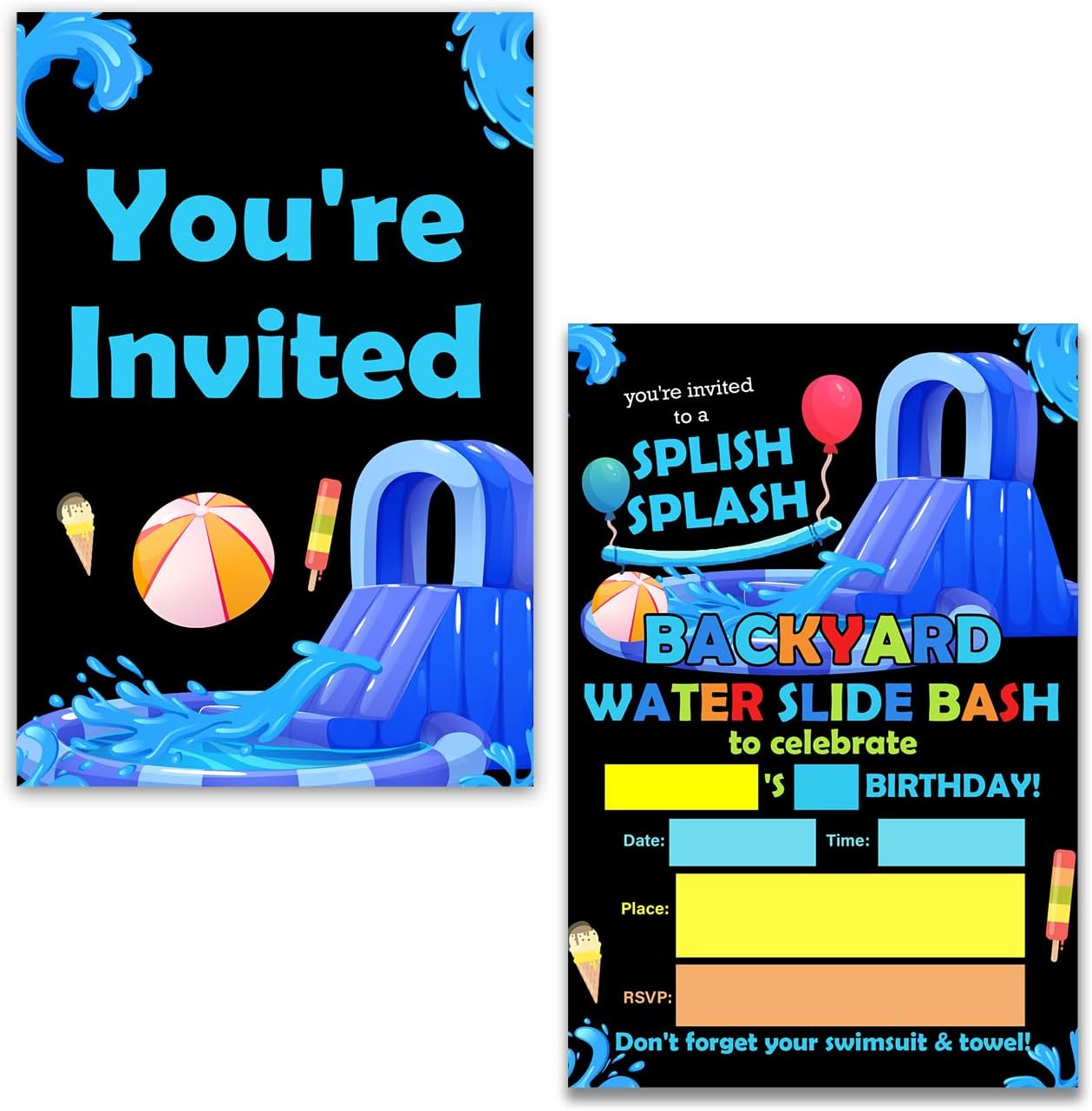 Waterslide Birthday Party Invitations Set of 20 with Envelopes