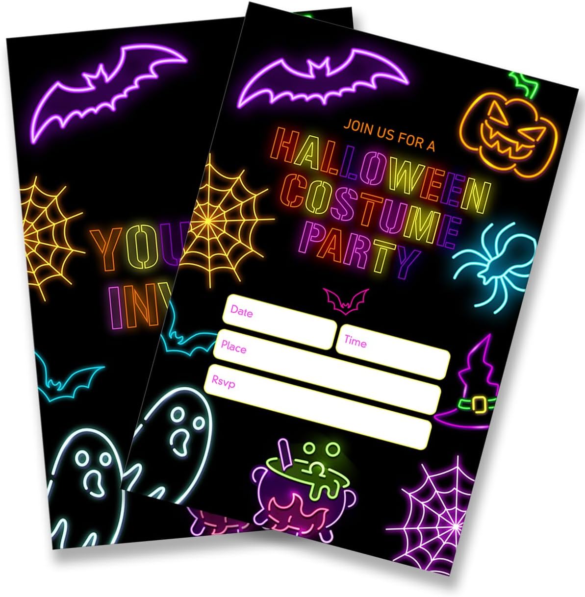 Dumyum Neon Halloween Costume Party Invitations 20 Spooky Cards with Envelopes