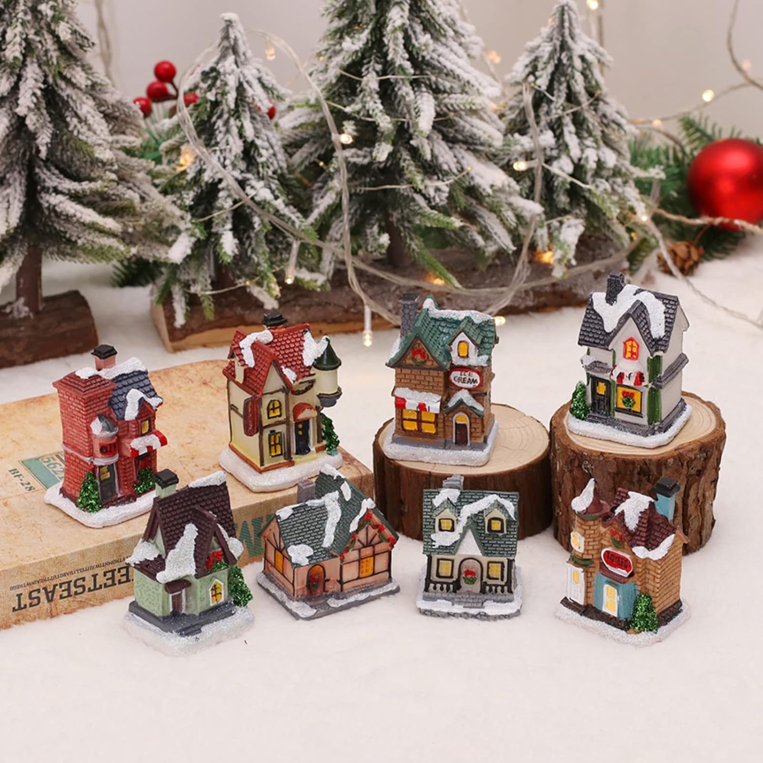 Ochine Resin Christmas Village Houses with LED Light