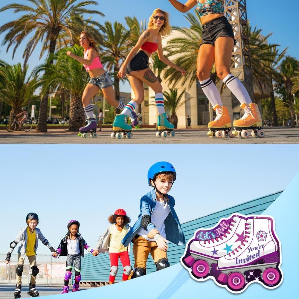 ERHACHAIJIA 15 Pcs Starry Sky Roller Skates Party Invites Cards With Envelopes