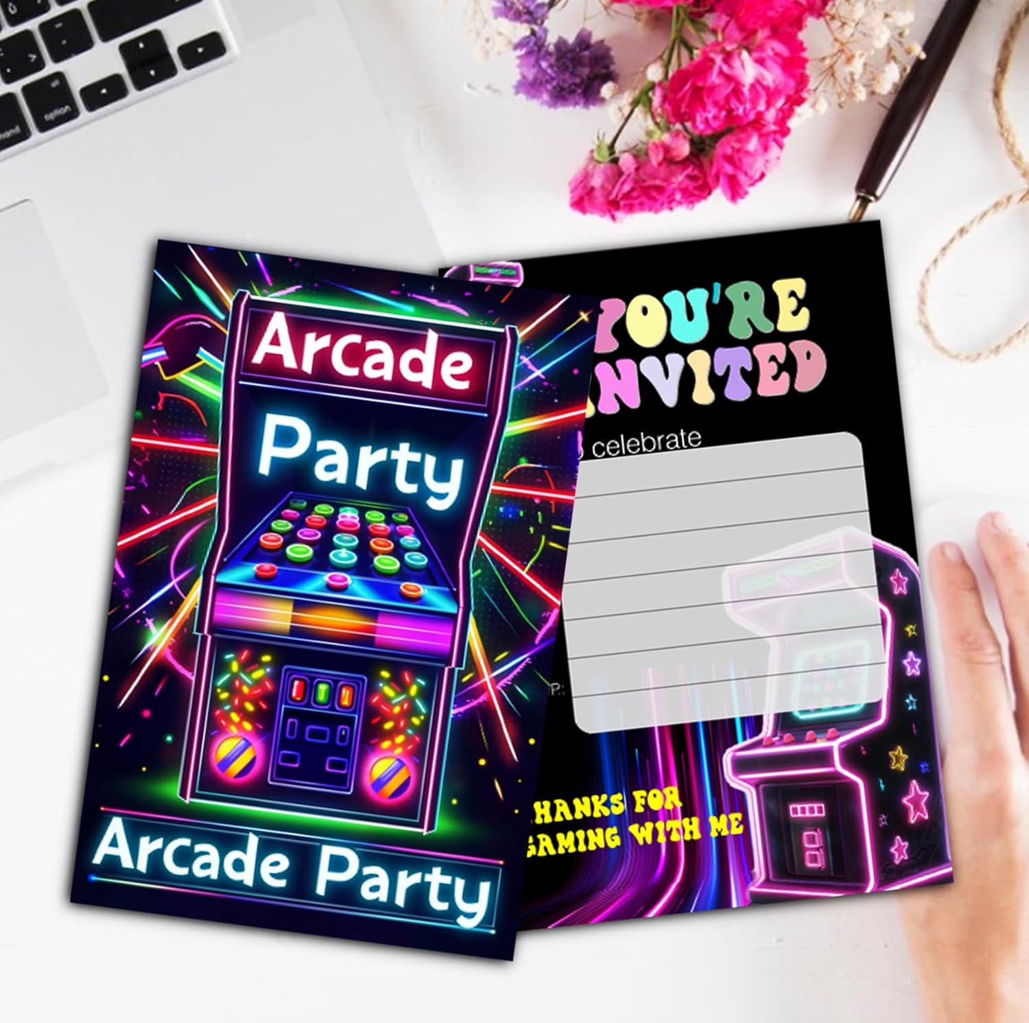 Arcade Games Birthday Party Invitation Cards 30 Cards With Envelopes