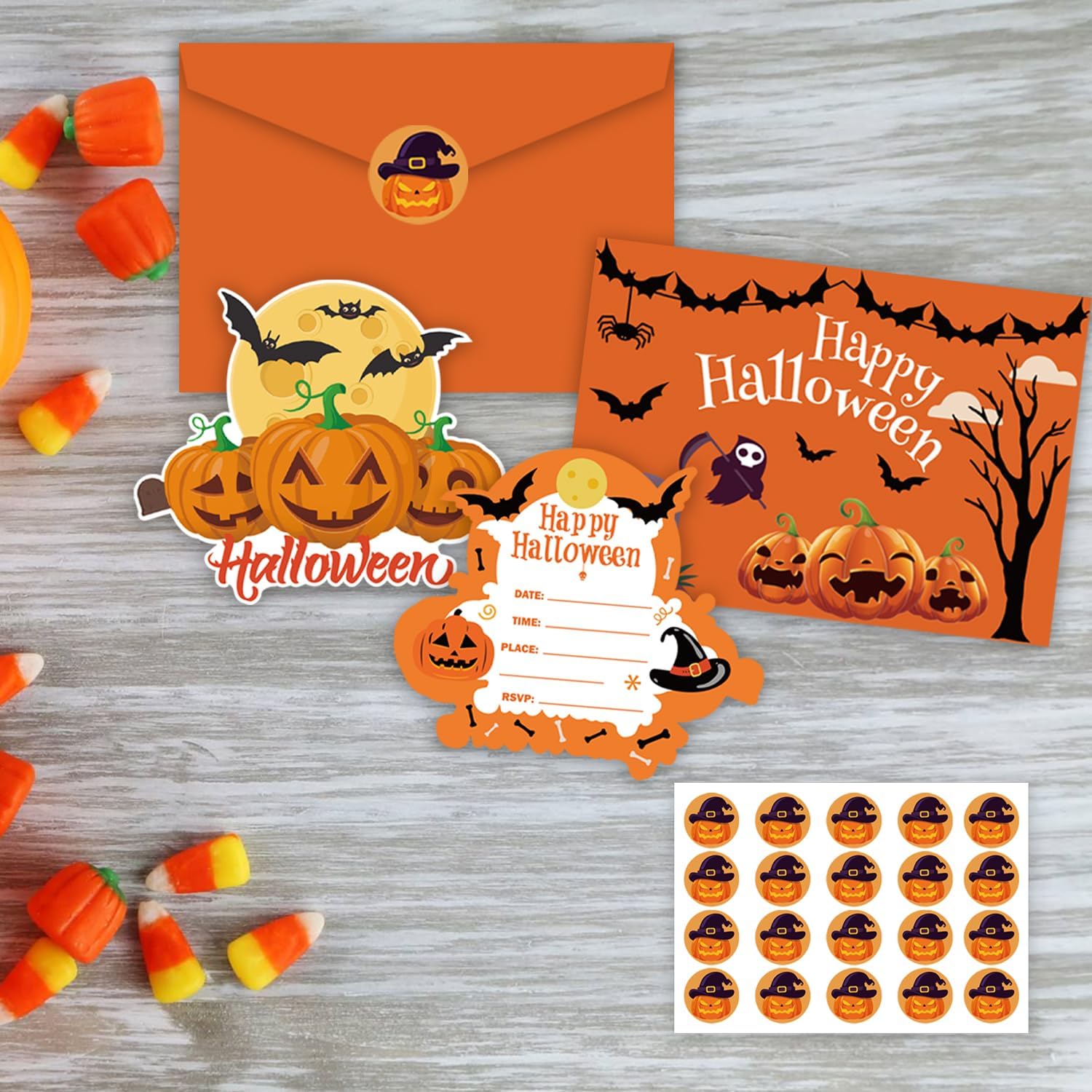 20 Halloween Party Invitations with Envelopes and Stickers