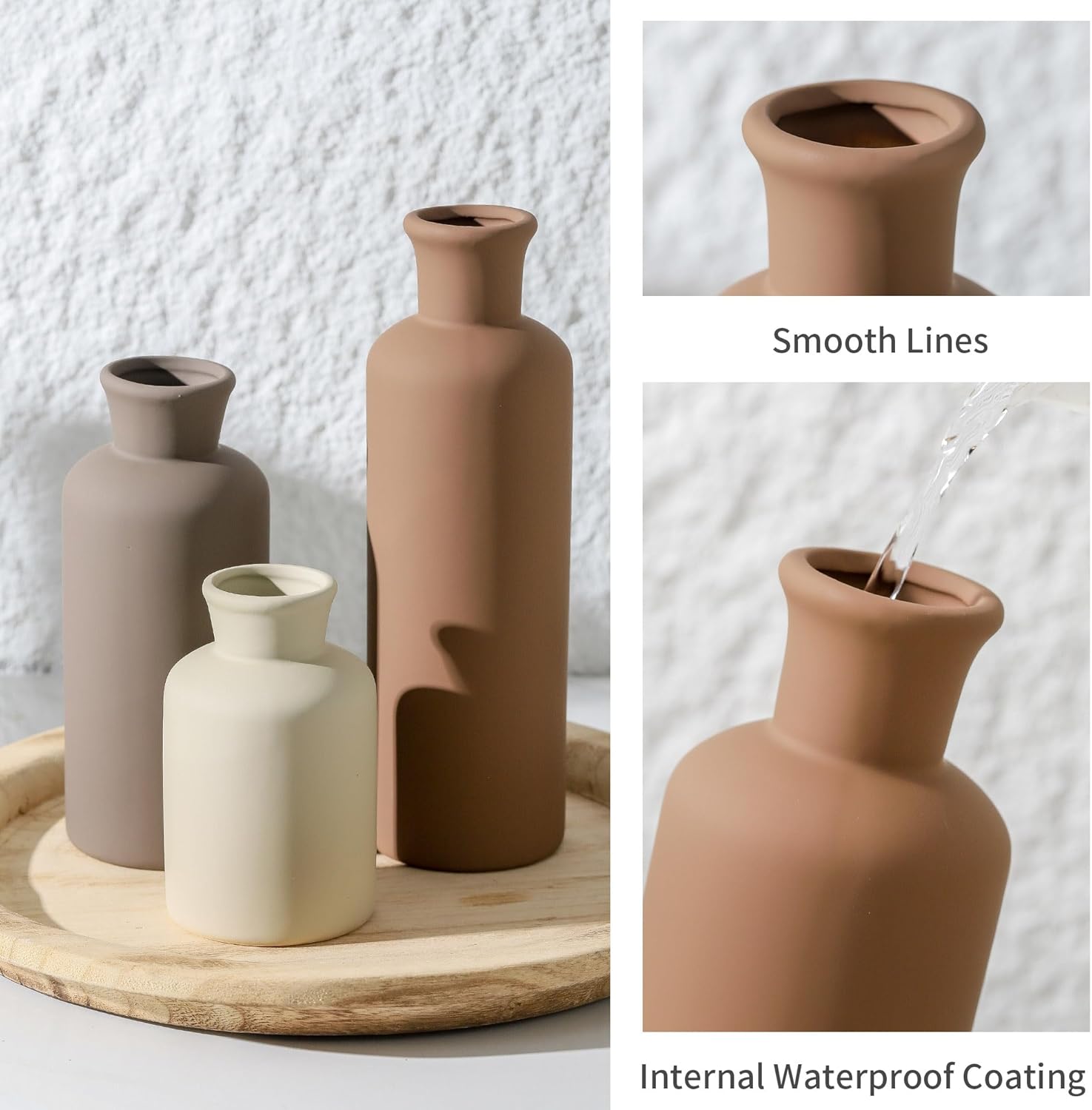Ceramic Vase Set of 3 Brown Home Decor