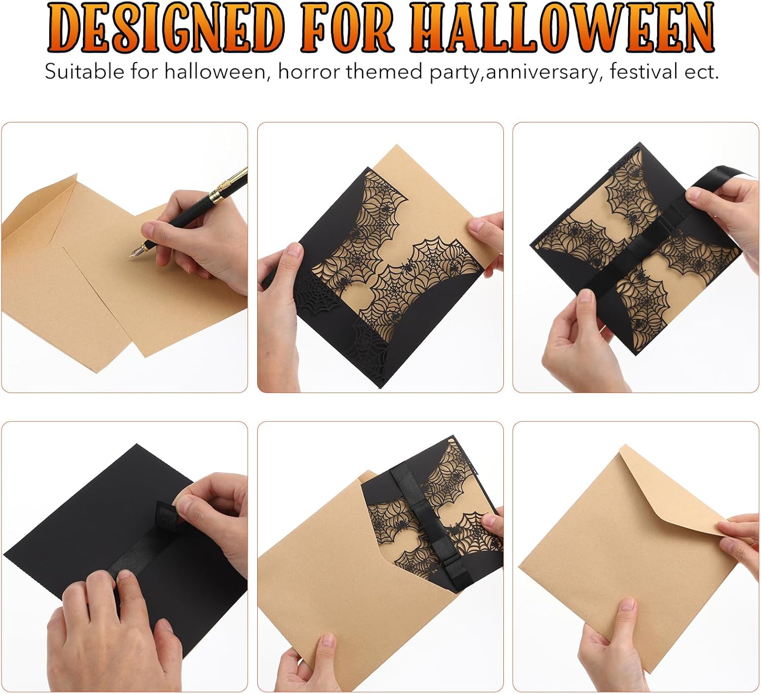 LUOEM 10pcs Halloween Invitations with Spiderweb Design and Bowknots