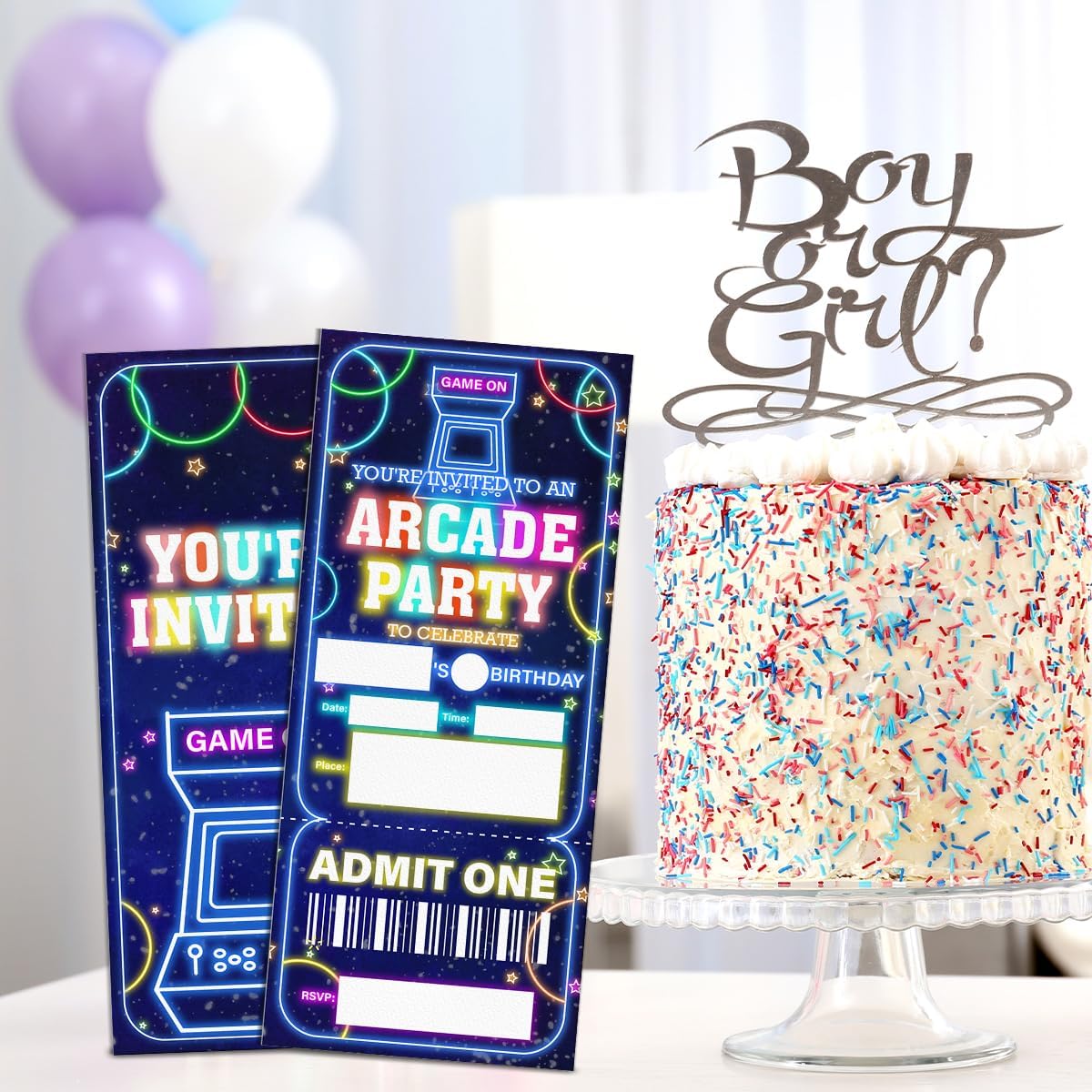 Arcade Party Invitations Set of 20 with Envelopes