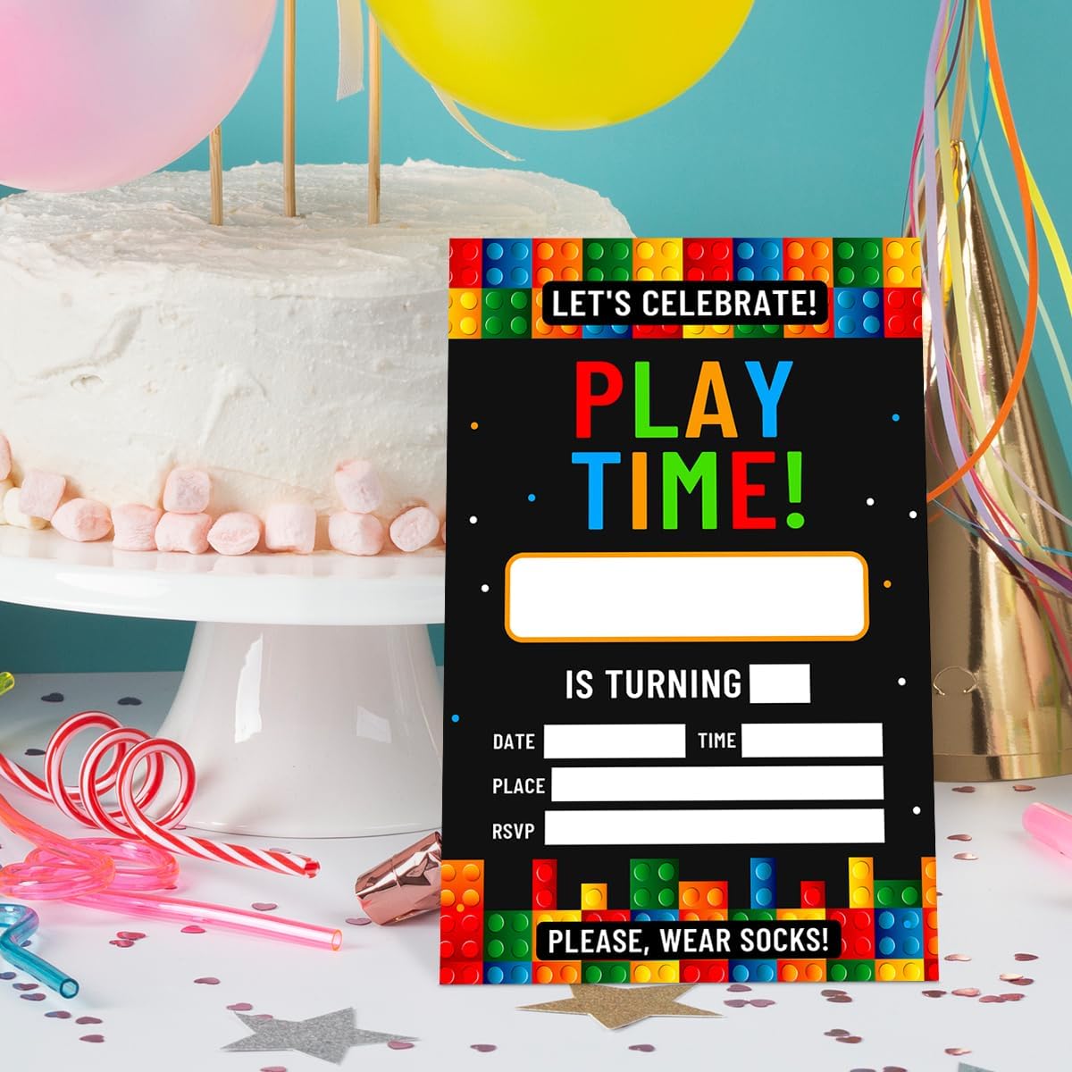 Building Blocks Birthday Invitations Set of 20 with Envelopes