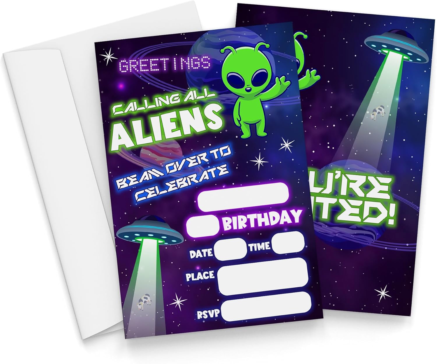 Space Aliens Birthday Invitations With Envelopes 20 Piece