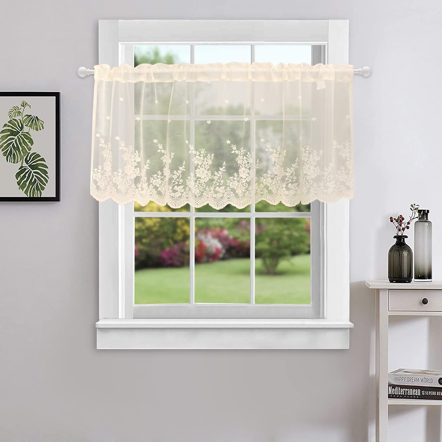 Zhh E-Commerce Beige Floral Valance Window Treatment