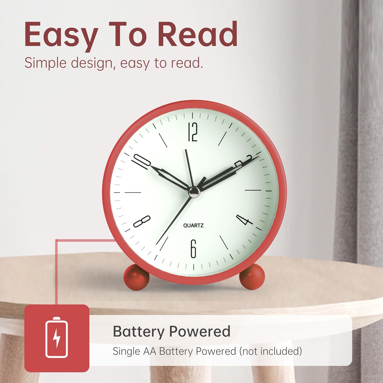 Jall Analog Alarm Clock with Night Light and Silent Hand
