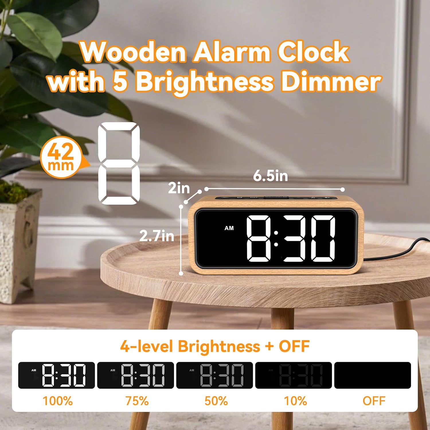 Netzu Wooden Alarm Clock with 5 Volumes and 12 Ringtones