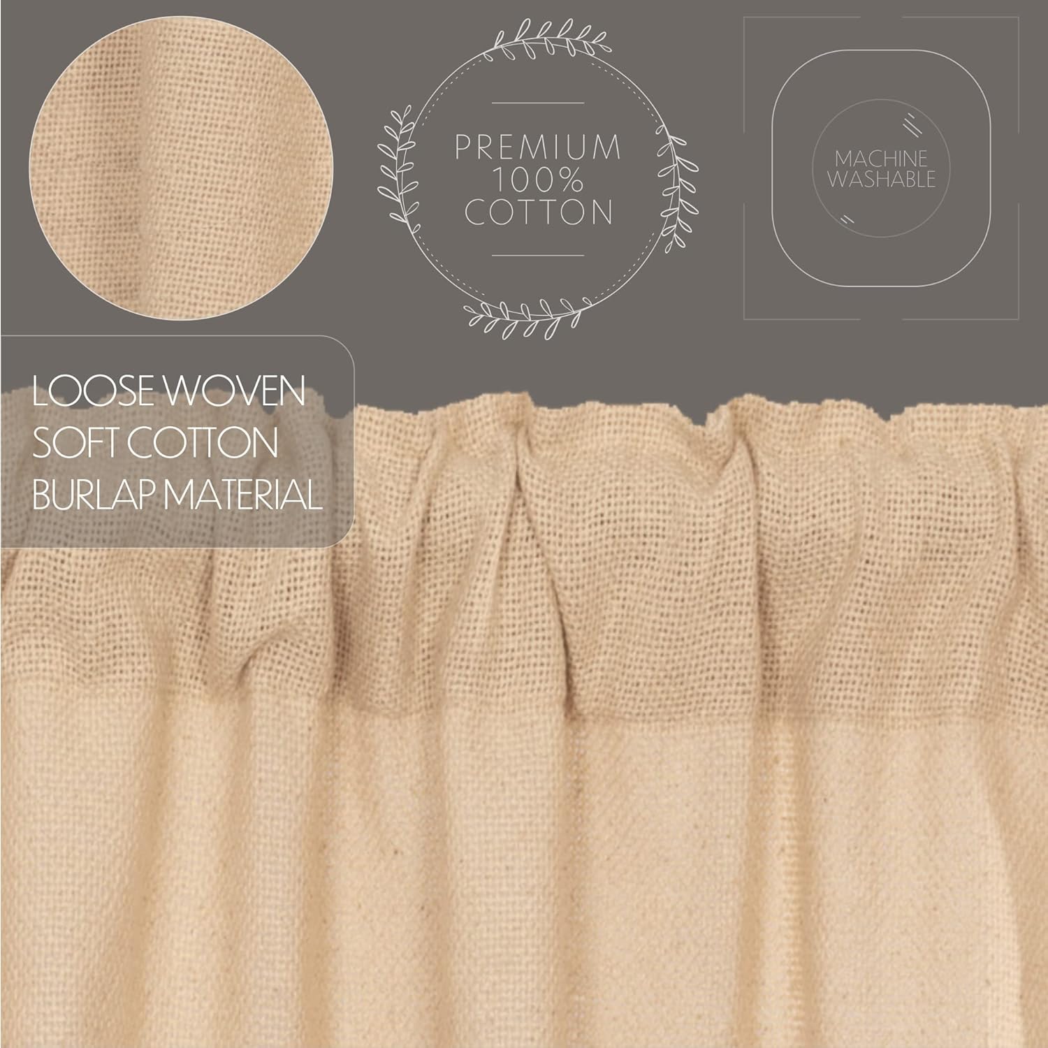 VHC Brands Farmhouse Swag Curtains Pair Tan Rod Pocket Distressed