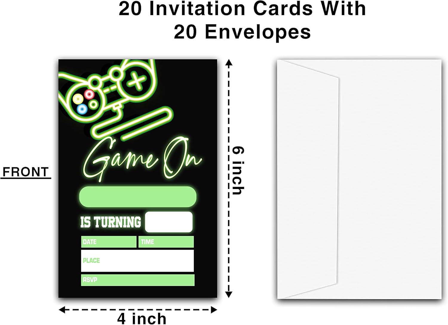ONDTOM Video Game Birthday Invitations 20 Pack 4x6 Neon