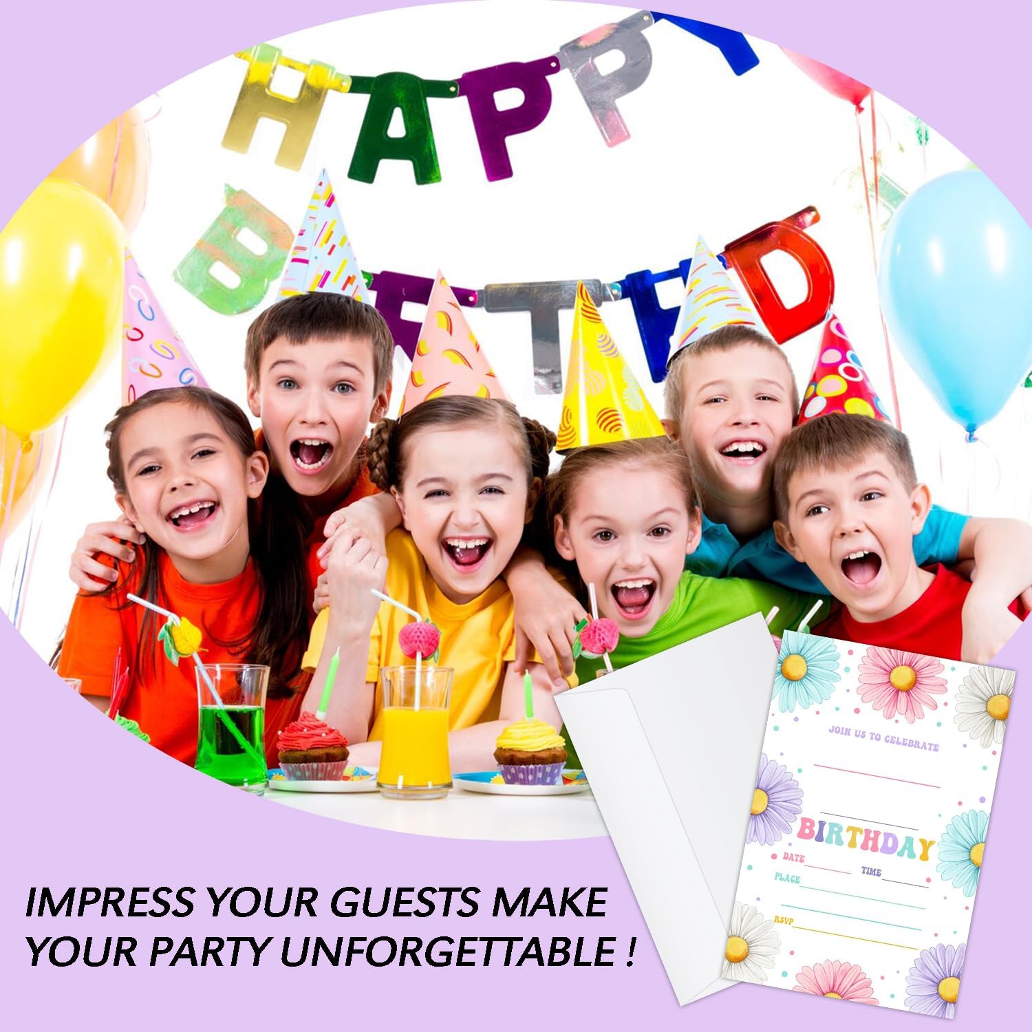 20 Daisy Flower Birthday Invitations with Envelopes