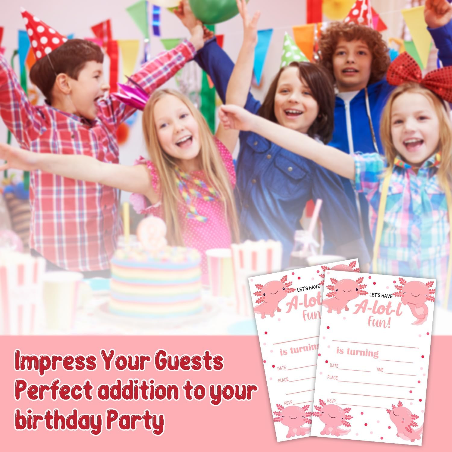 Axolotl Birthday Invites for Kids 20 with Envelopes