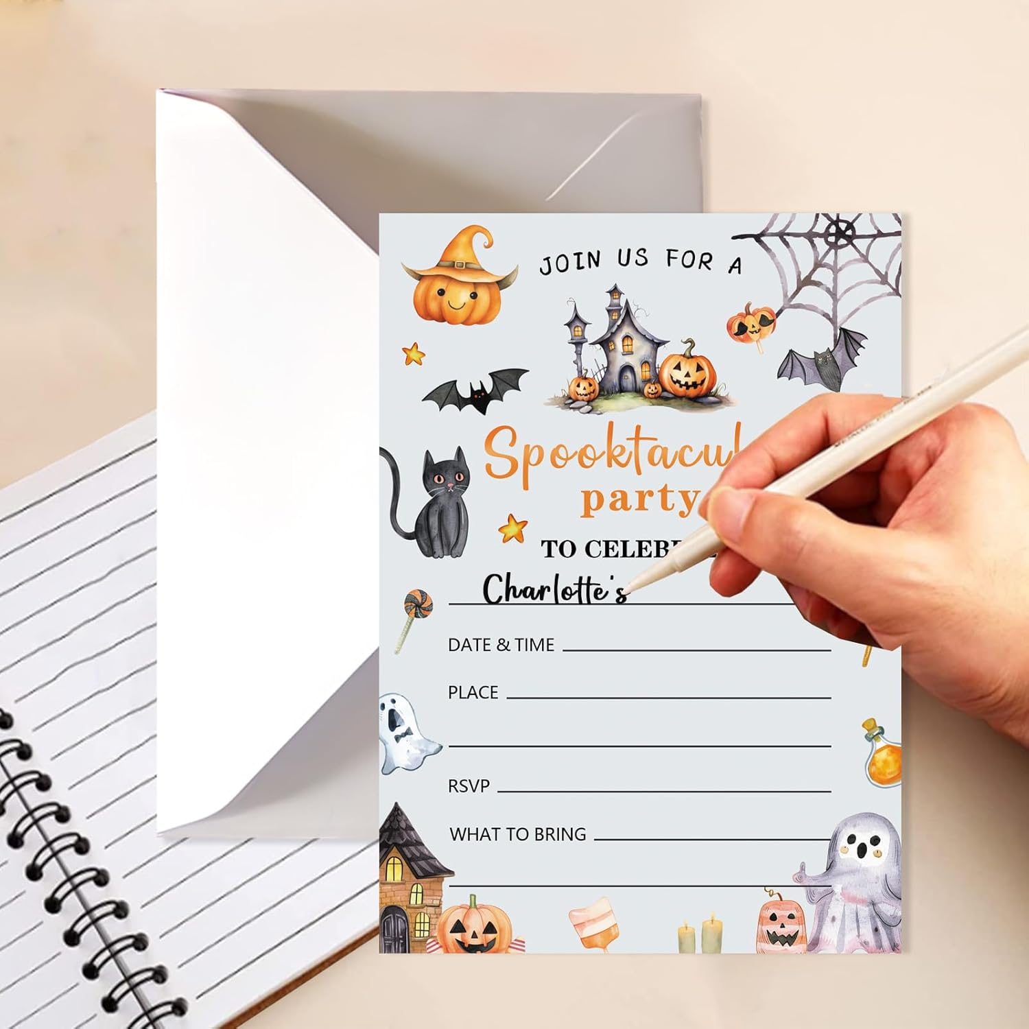 20 Halloween Birthday Invitations with Envelopes