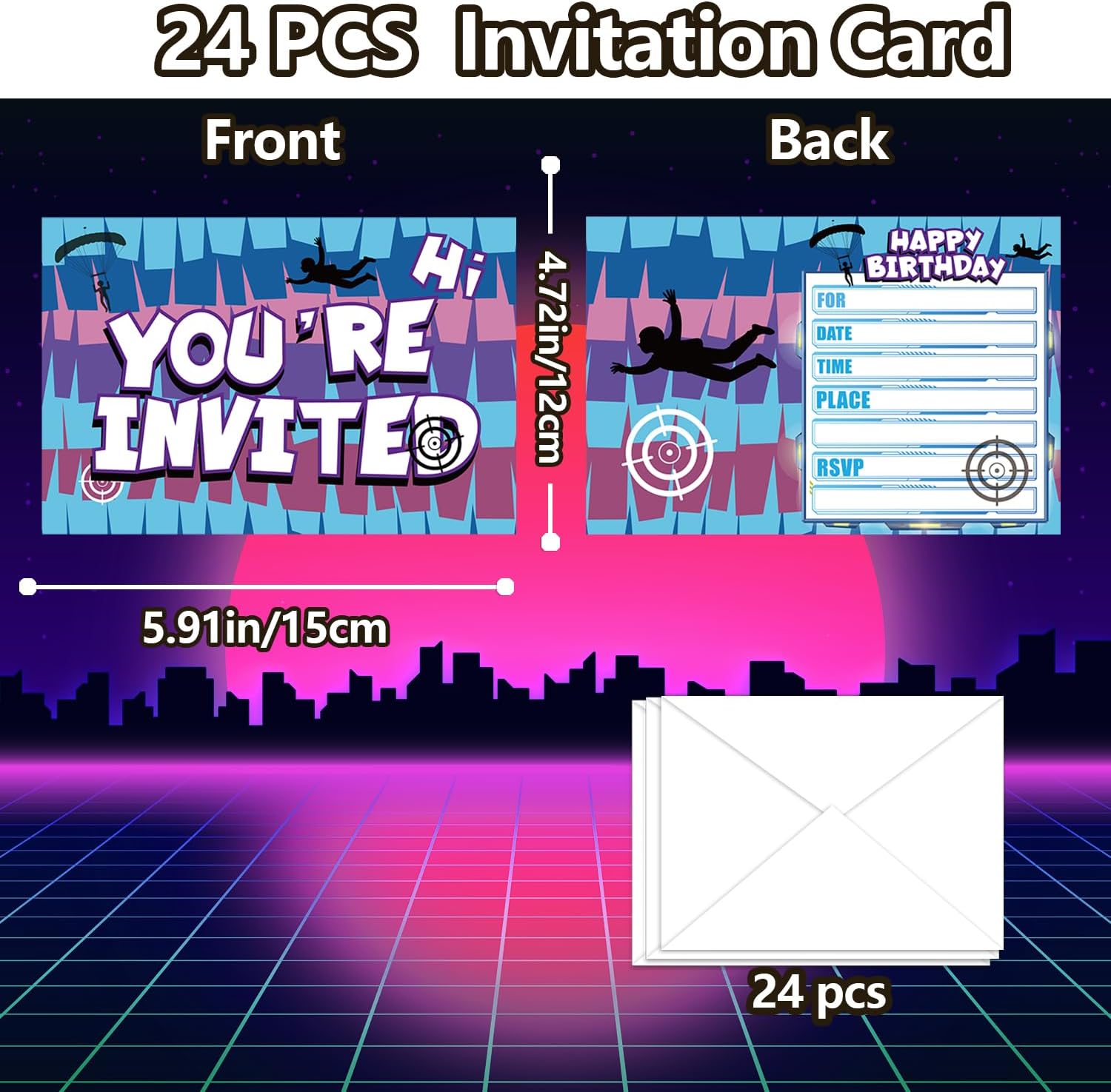 Hipoxa 24 Pcs Gaming Birthday Invites for Boys with Llama Design
