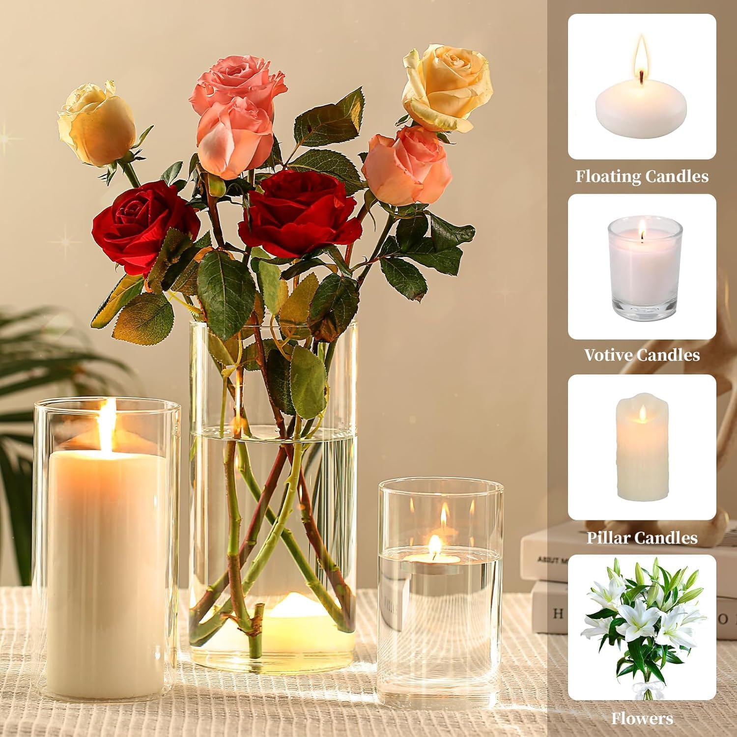 Yshengood 18PCS Clear Glass Hurricane Candle Holder Set