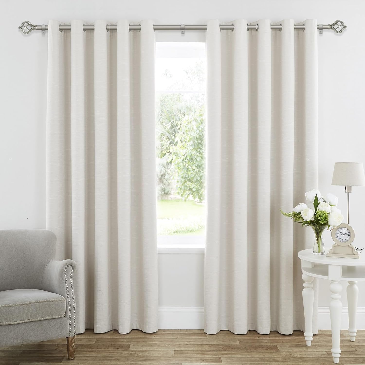 KAMANINA Silver Curtain Rod 32-58 Inch Adjustable Single Rod