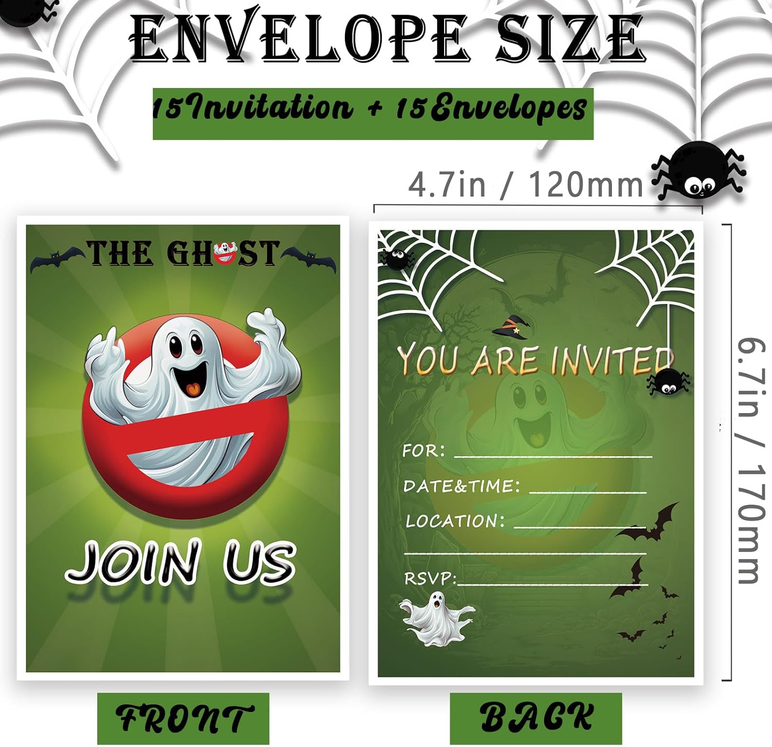 Ghost Party Invitation Cards Halloween Magic Theme Spiderweb Design