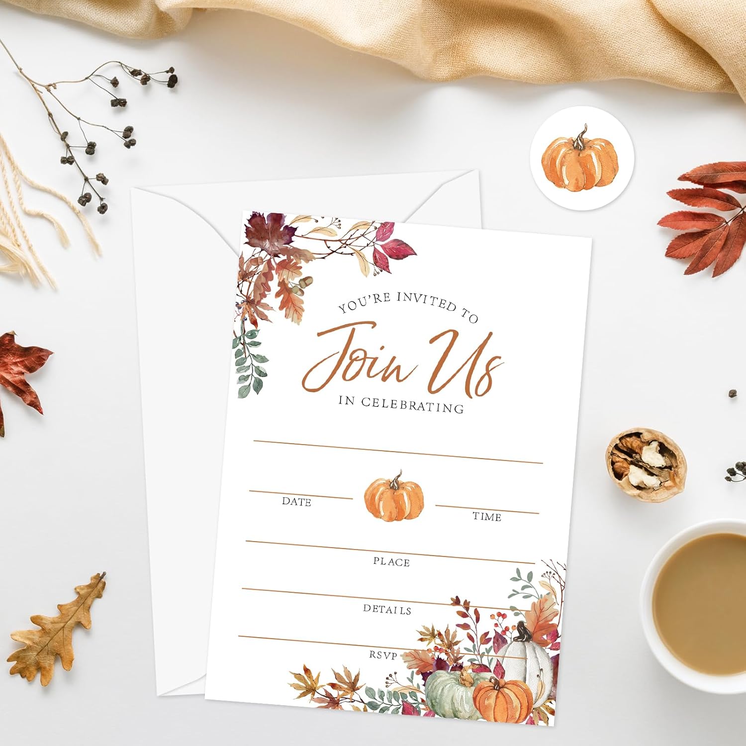 Whaline Fall Invitations 25 Set Autumn Leaves Pumpkin Invites