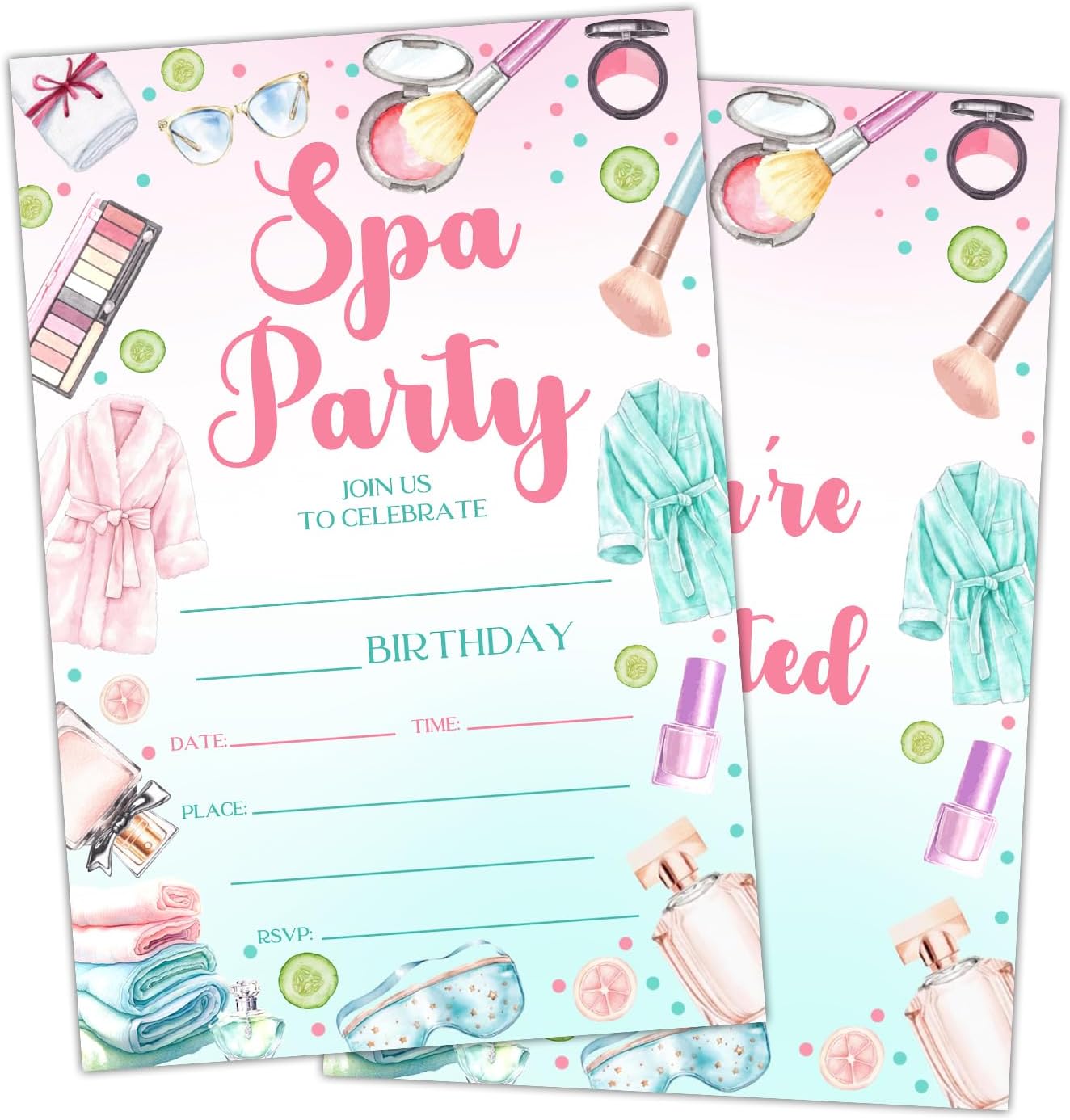 Spa Birthday Party Invites for Women Girls with Envelopes
