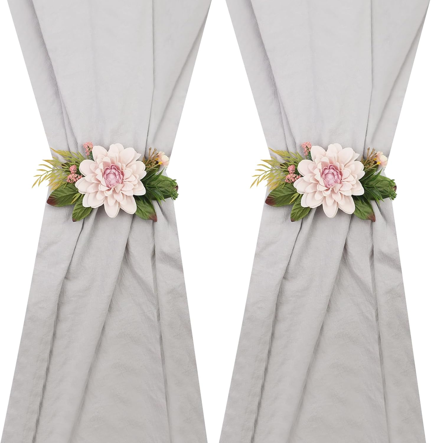 HEVSTIL 2 Pack Elegant Floral Curtain Tiebacks with Handmade Flowers Pink
