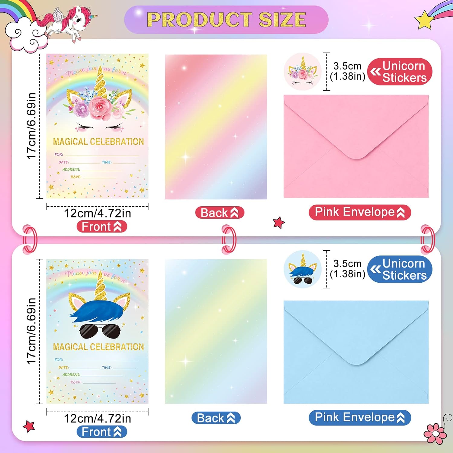 Tallew Unicorn Party Invitation Set 24pcs