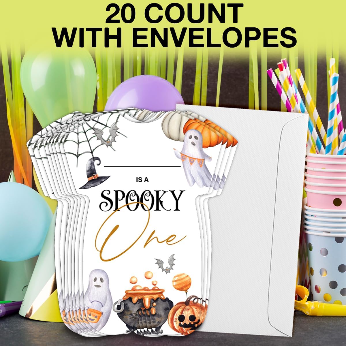Halloween 1st Birthday Invitations Set of 20 with Envelopes