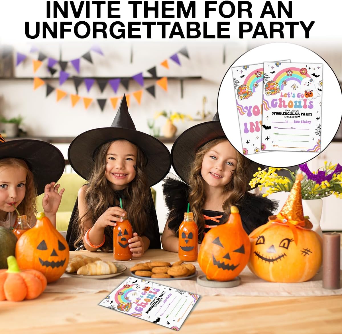 Halloween Birthday Invitations Groovy Rainbow Ghost Lets Go Ghouls 20 Pack