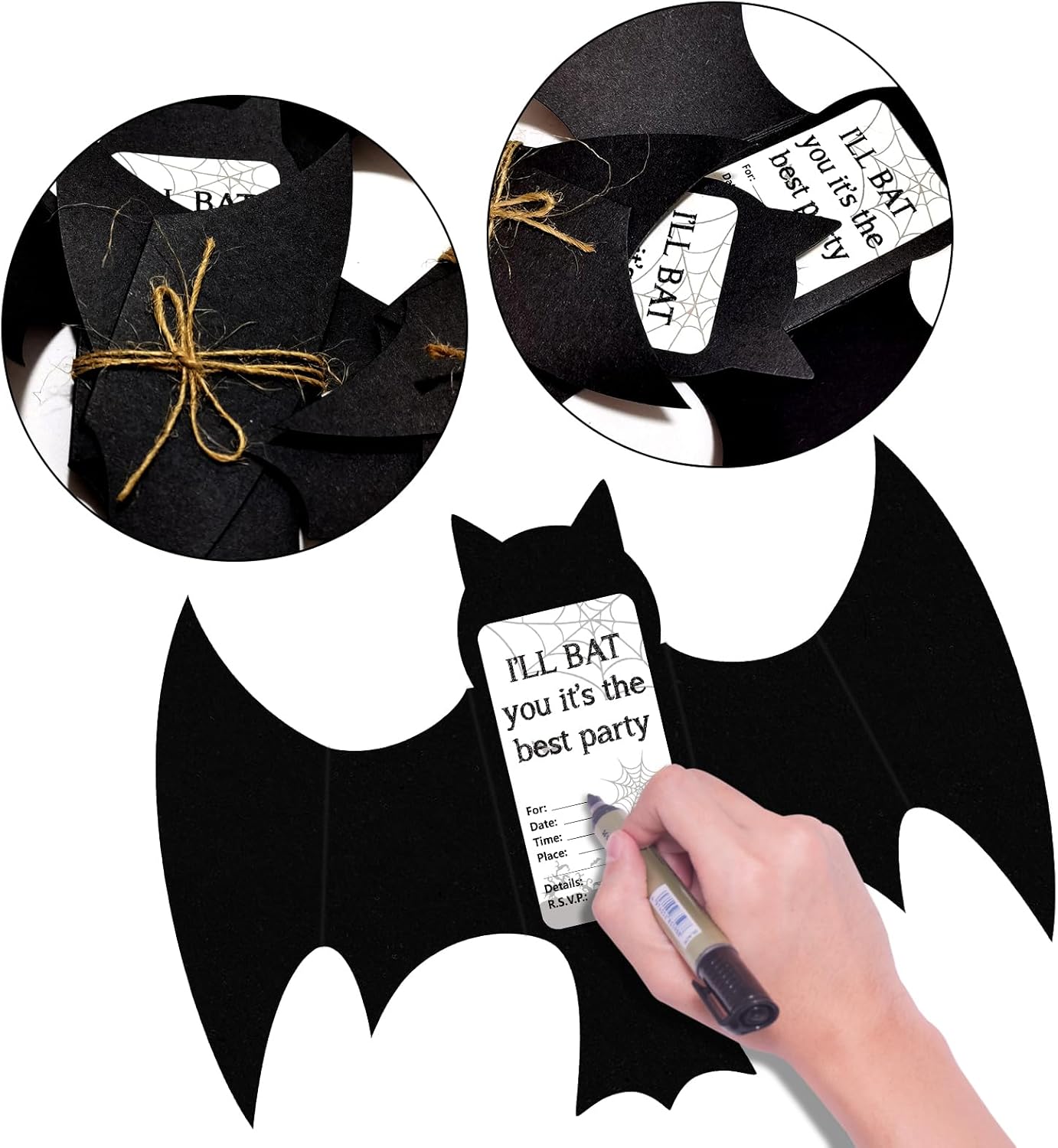 Superhero Party Favor Invitations 20PCS 3D Black Bats Cards