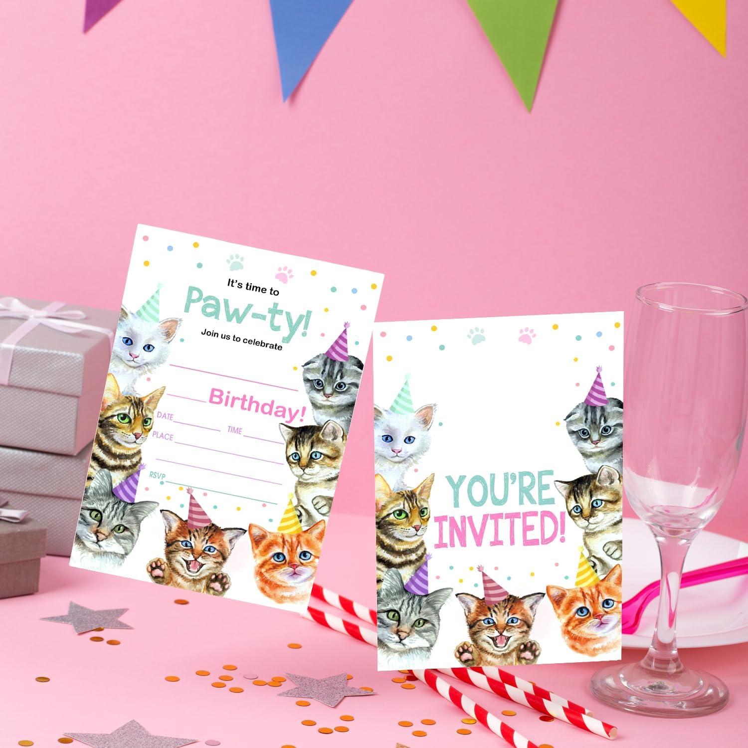 Its Time To Paw-ty Birthday Invites - 20 Pet-Themed Cards with Envelopes