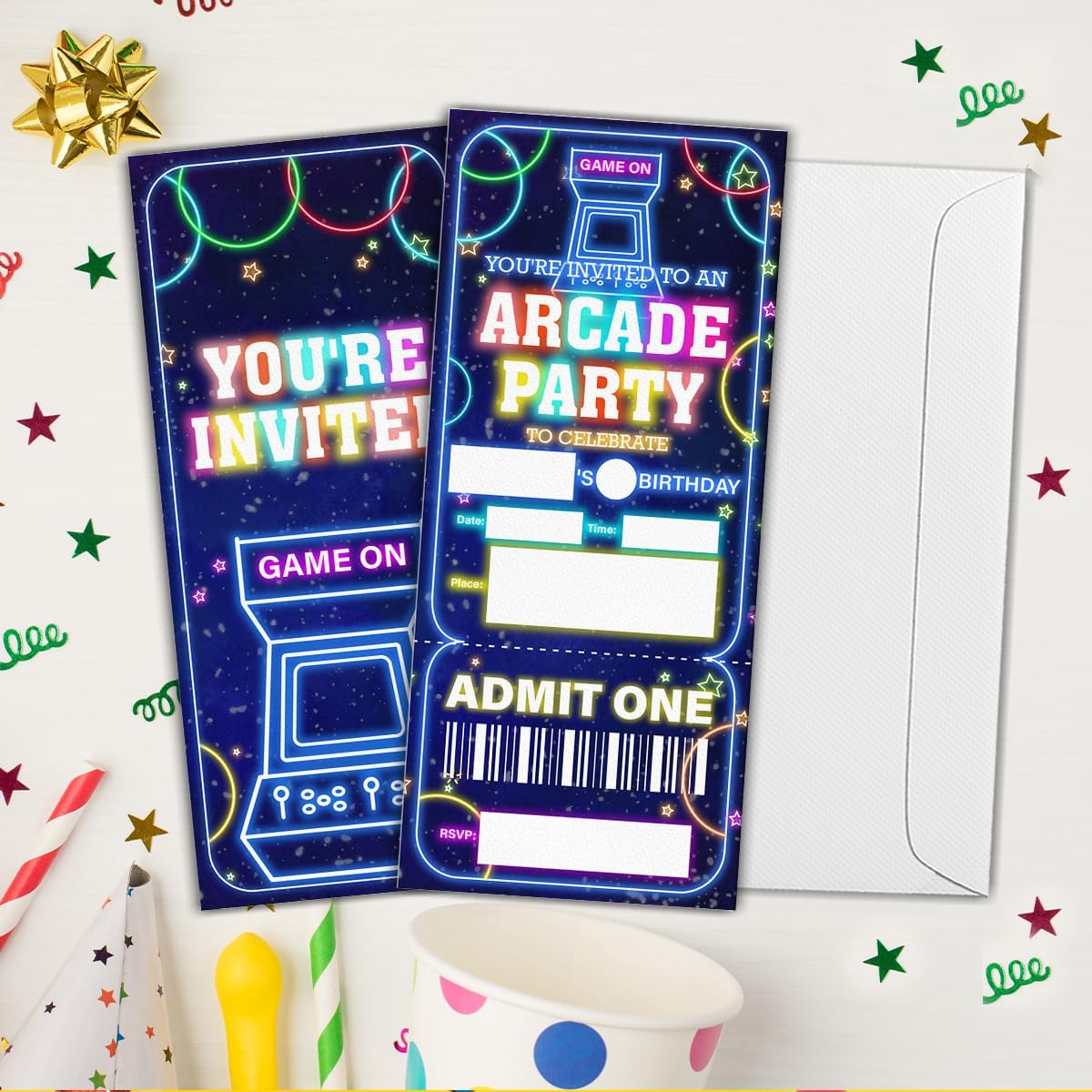 Arcade Party Invitations Set of 20 with Envelopes