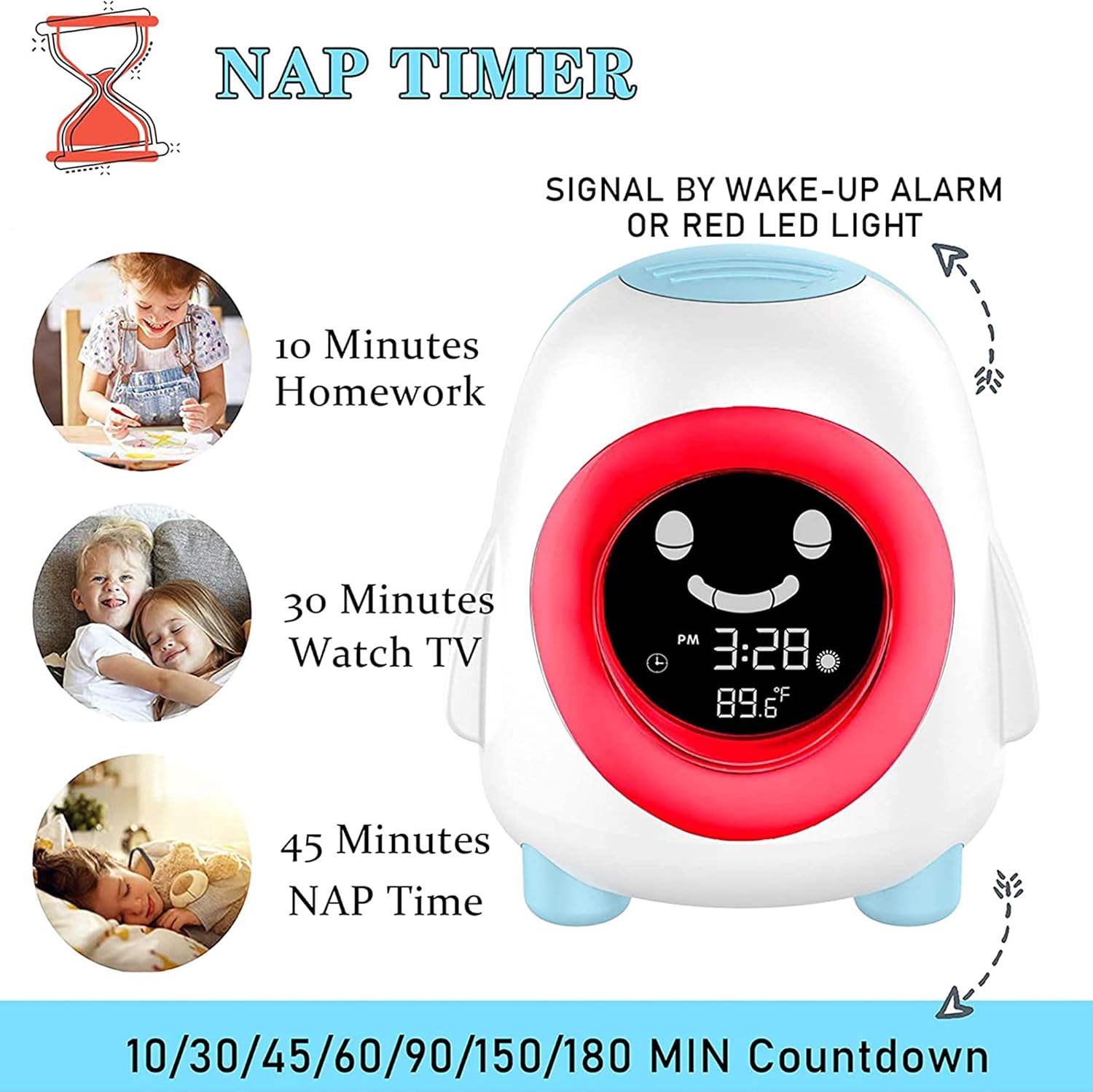 Wisoee Kids Alarm Clock with Night Light and Sound Machine