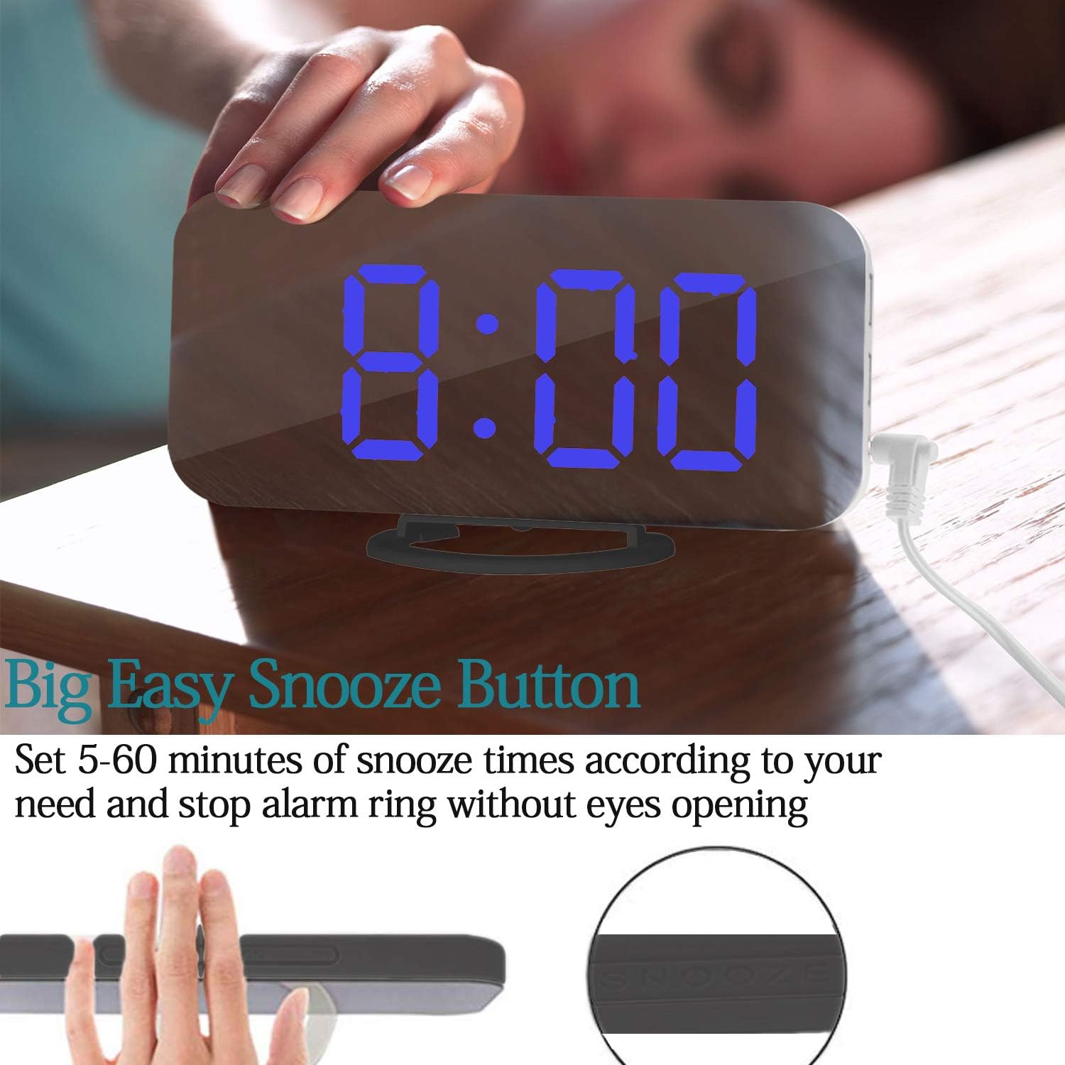 SZELAM Digital Alarm Clock with USB Charger and Mirror Surface