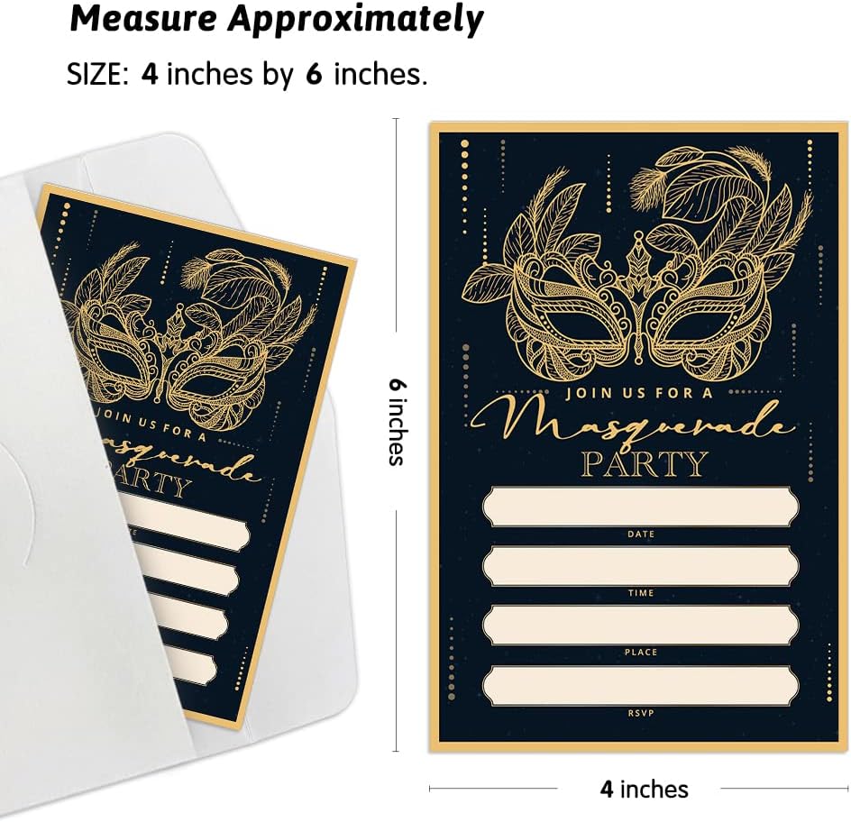 Masquerade Party Invitations 15 Card Set