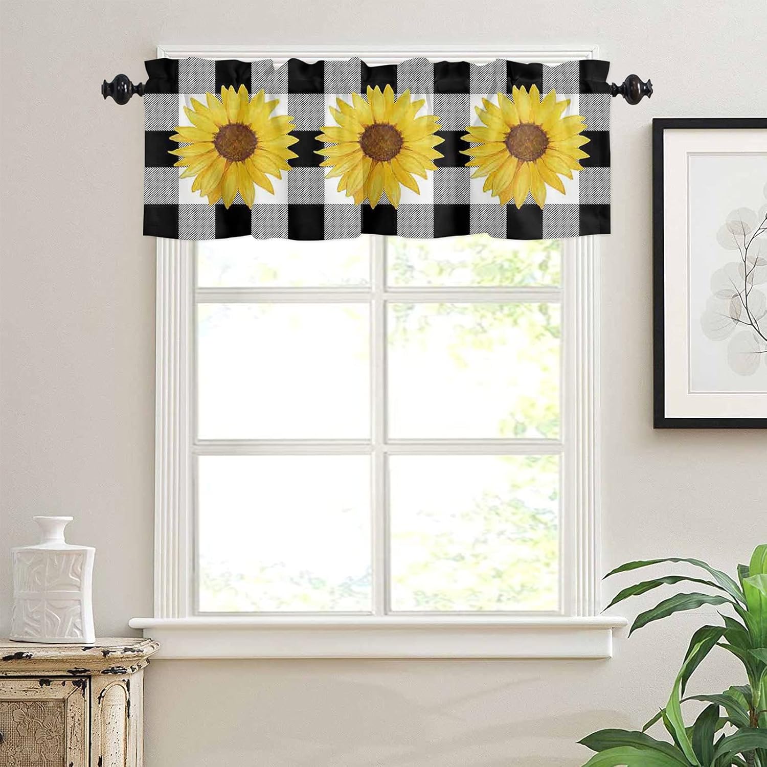 Watercolor Sunflower Kitchen Window Valance Curtains 54x18in