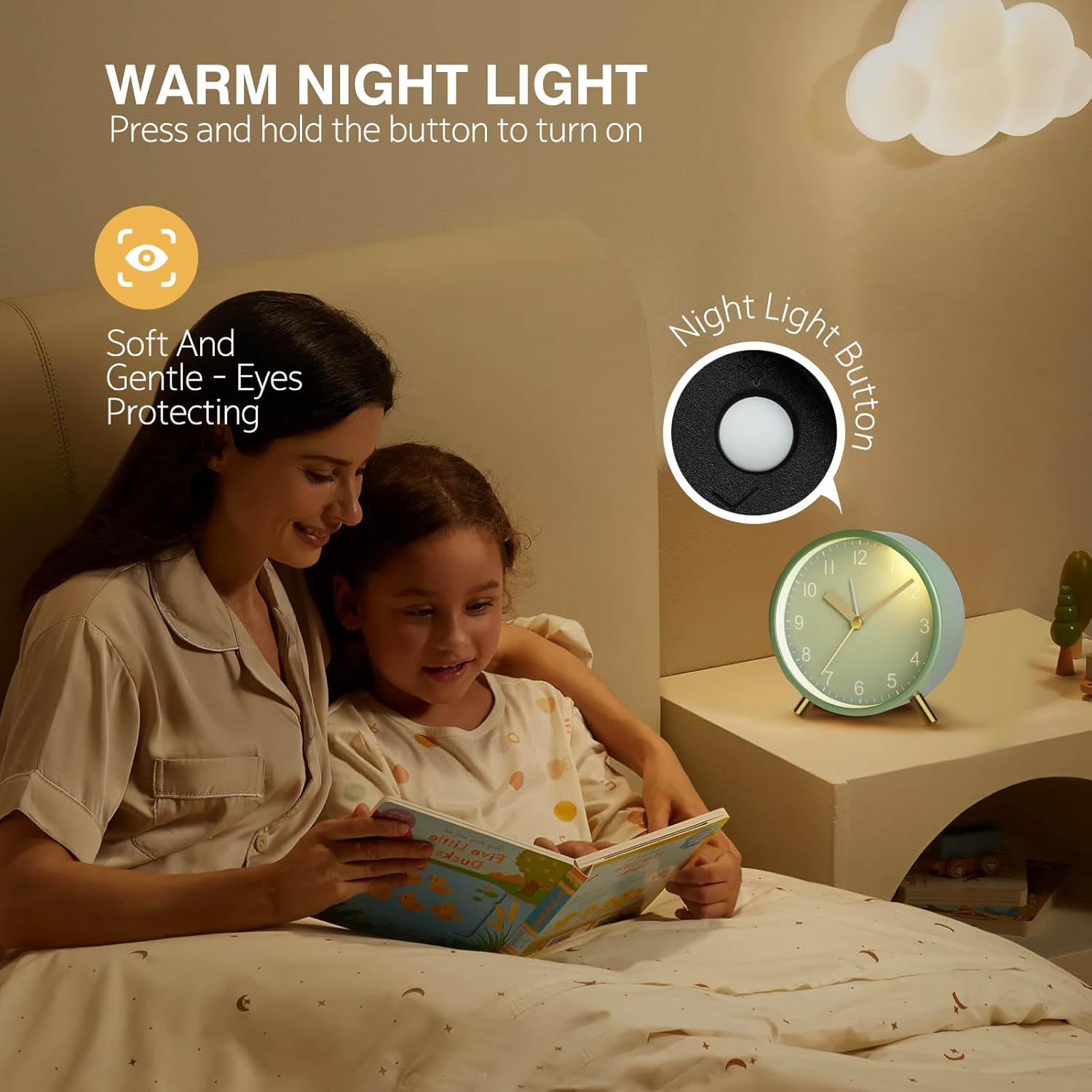 YouJabz Analog Alarm Clock with Silent Operation and Night Light