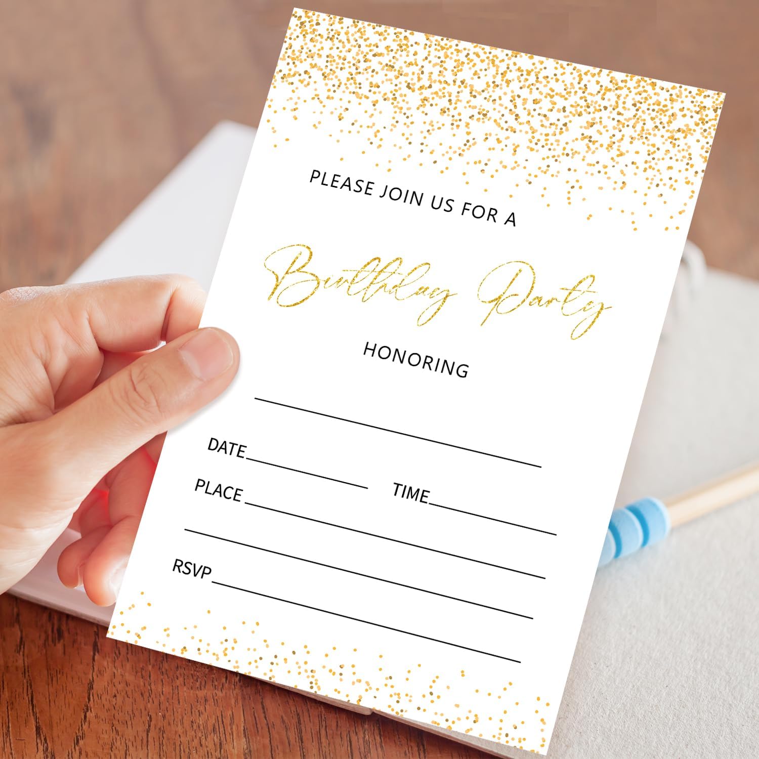 20pcs Gold Glitter Double Sided Birthday Invitations with Envelopes for Boys Girls