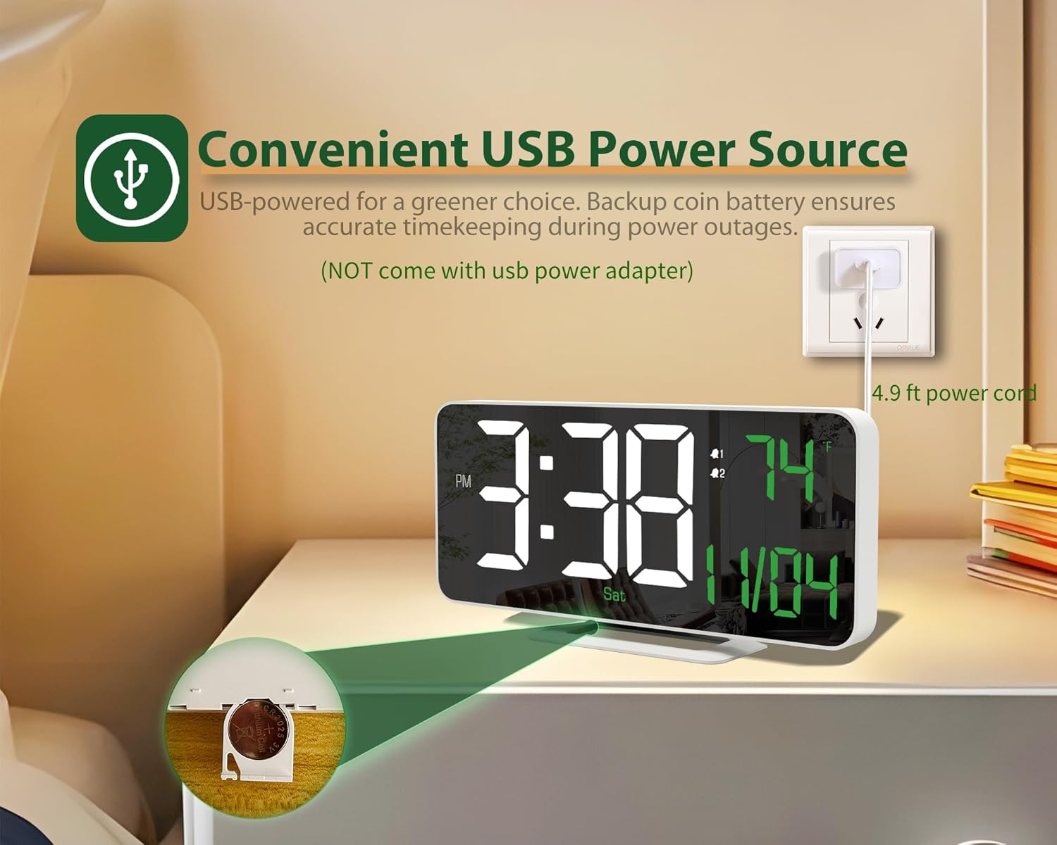 67 Inch Digital Alarm Clock with Temperature Display