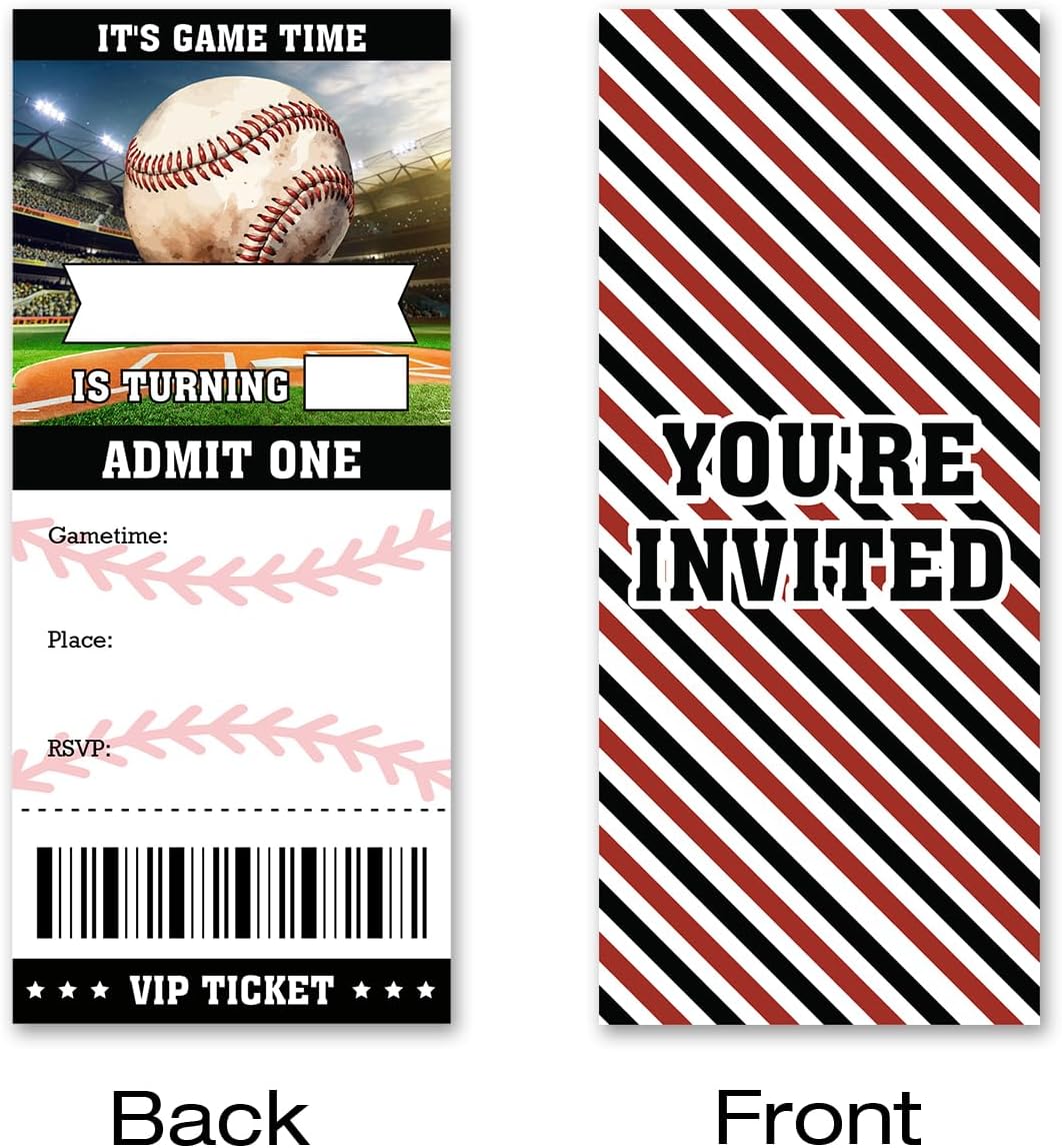 Brayqu Baseball Birthday Party Invitations Fill-In Set of 20