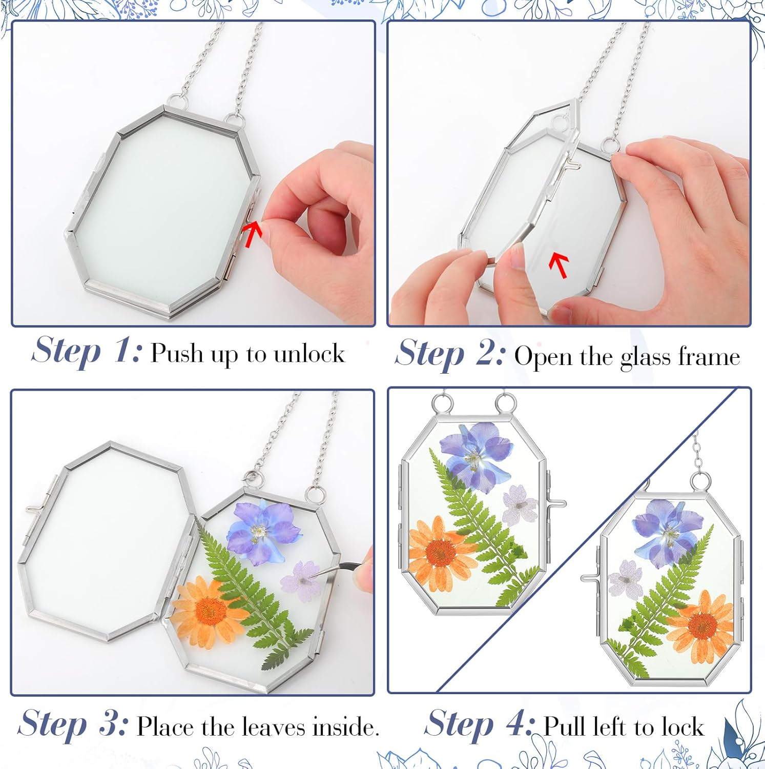 Marsui 6pcs Double Glass Frame for Pressed Flowers Silver