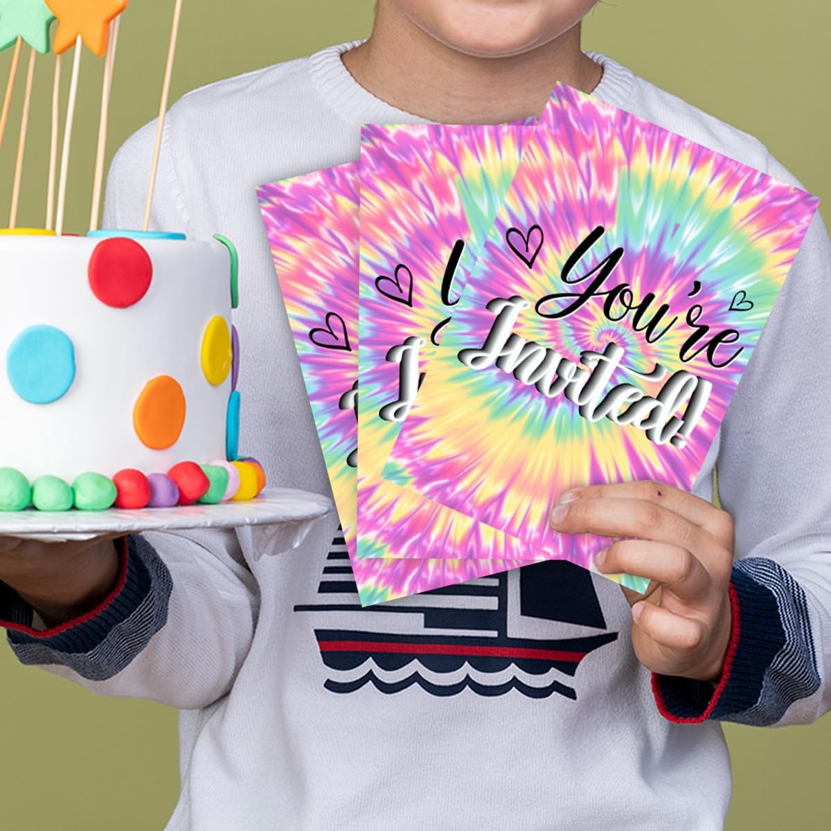Rainbow Tie Dye Birthday Party Invitations Set