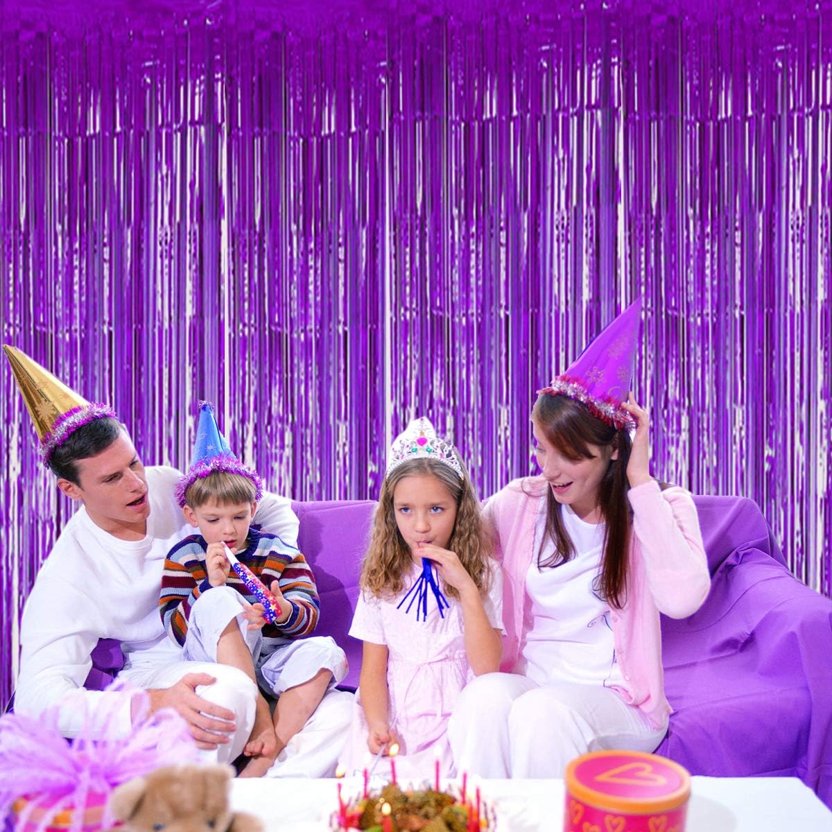 BTSD Home Purple Foil Fringe Curtain 4 Pack 8ft x 3ft