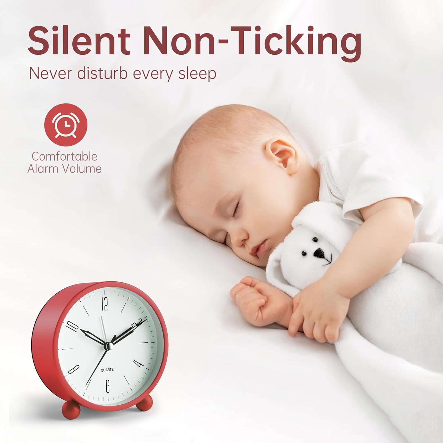 Jall Analog Alarm Clock with Night Light and Silent Hand